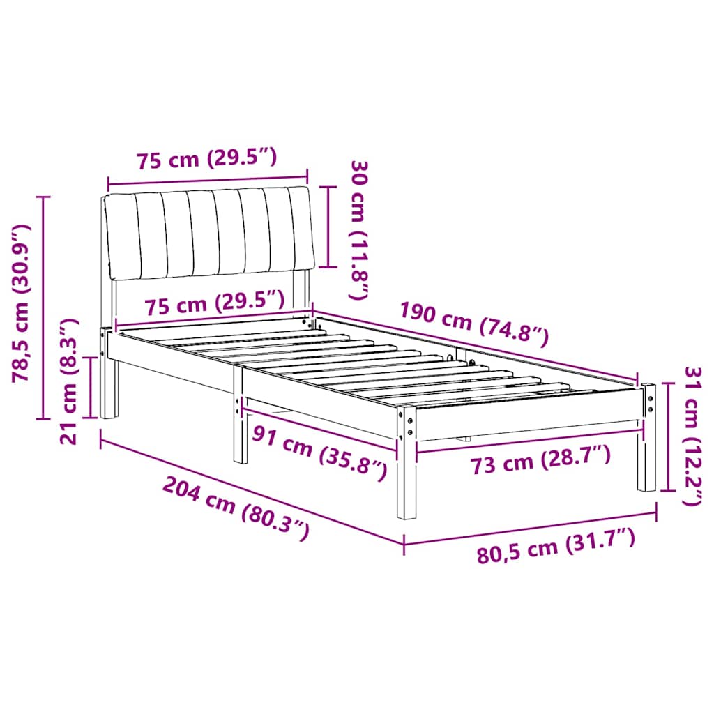 Okvir kreveta smeđe i tamnosivo 75 x 190 cm Masivna borovina