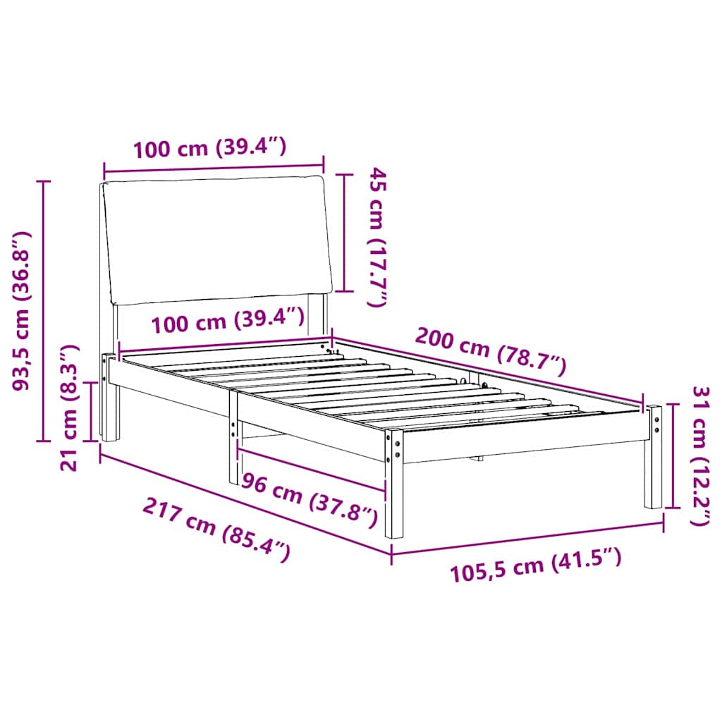Okvir kreveta s uzglavljem Smeđa i svijetlo siva 100 x 200 cm