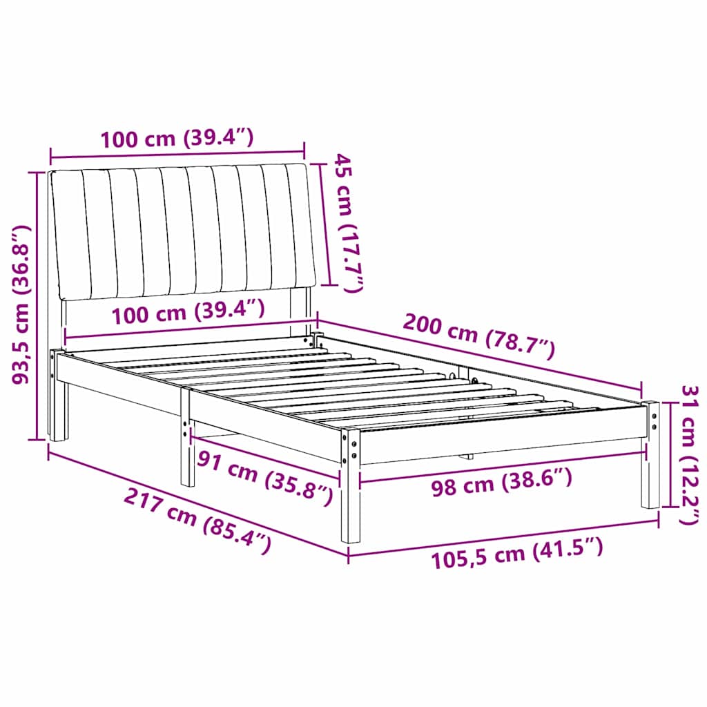 Krevetna konstrukcija Smeđa 100 x 200 cm Čvrsto borovo drvo