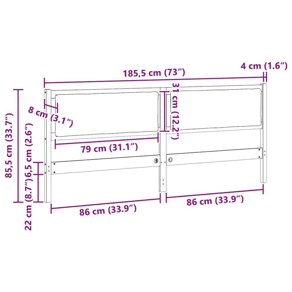 Uzglavlje Ostalo Smeđa 180 cm Masivna borovina