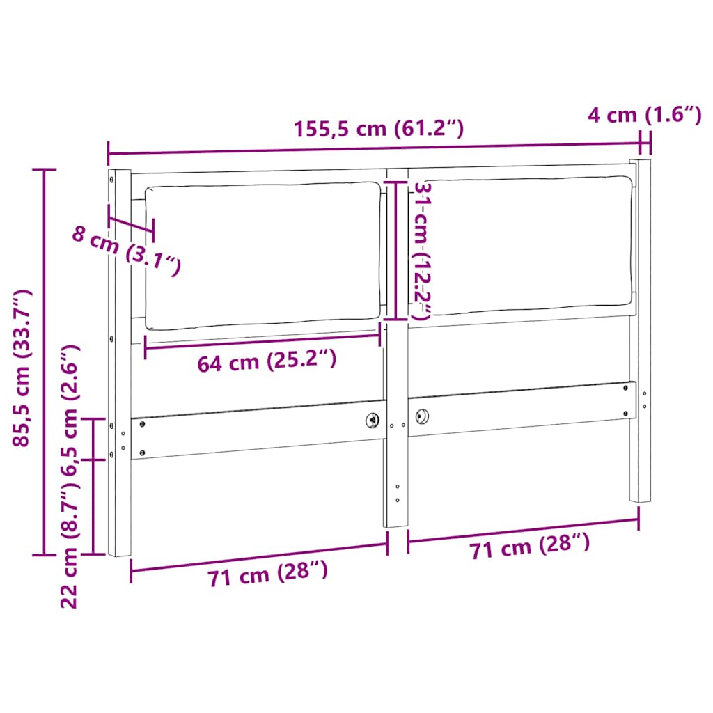 Uzglavlje Ostalo Bijelo 150 cm Masivna borovina