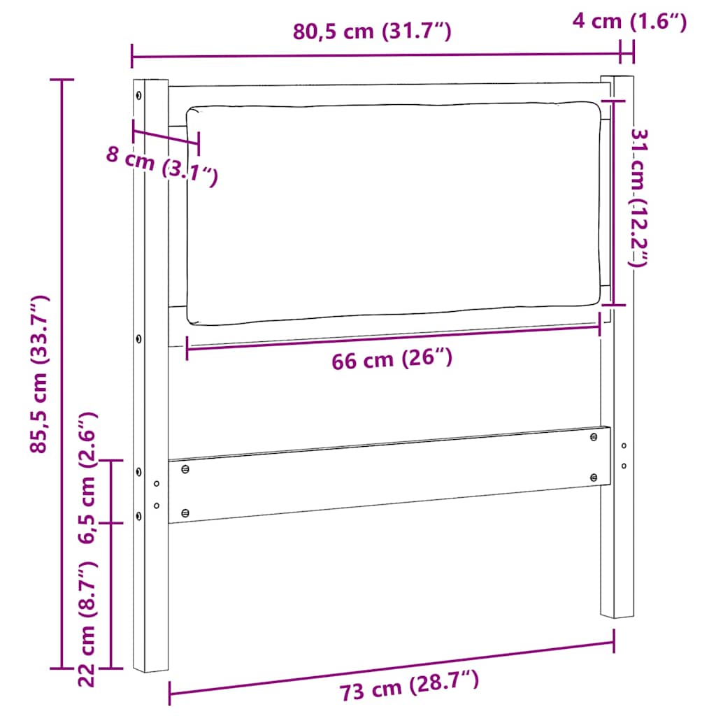 Uzglavlje Ostalo Bijelo 75 cm Masivna borovina