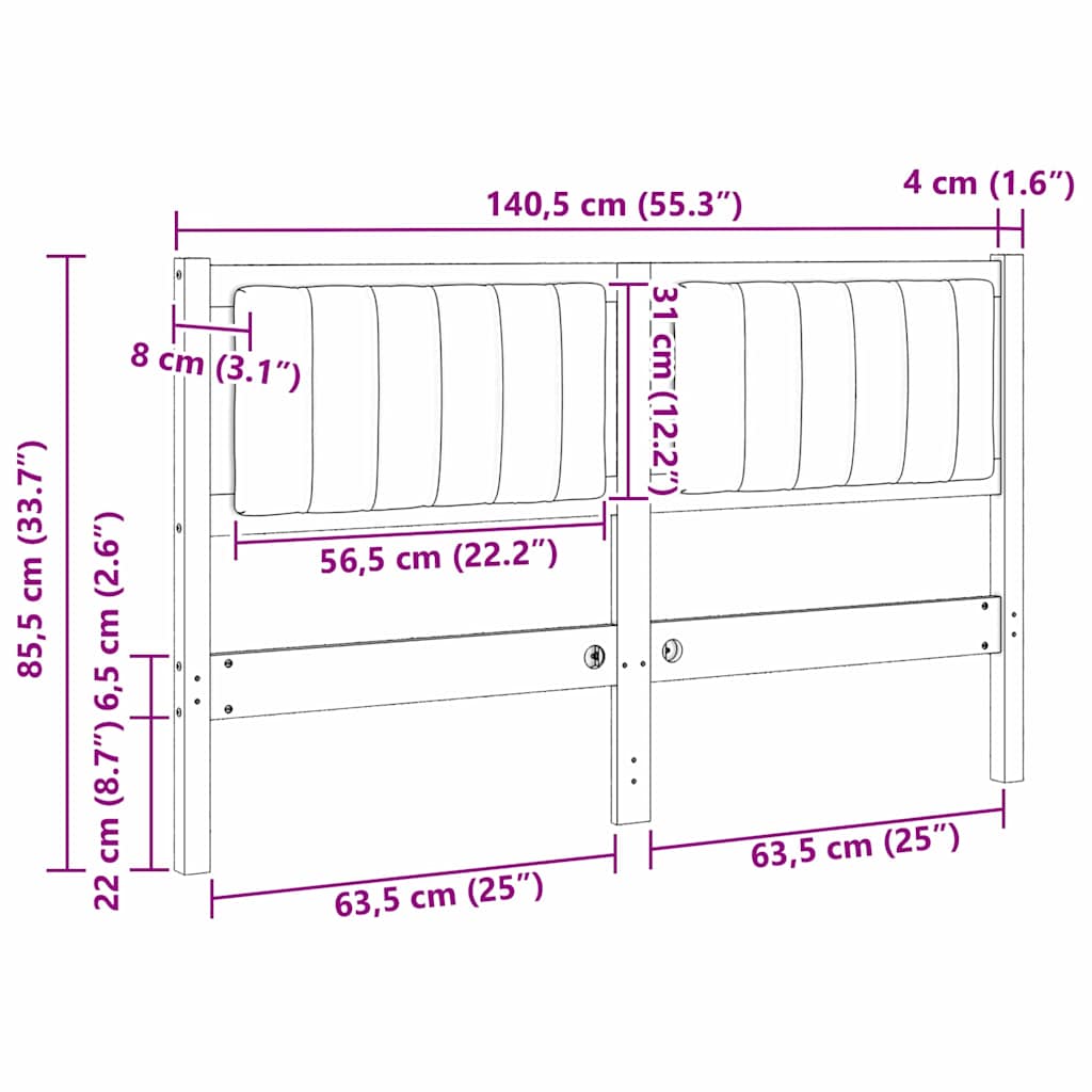 Tapecirani uzglavlje Bijelo 135 cm Čvrsto borovo drvo
