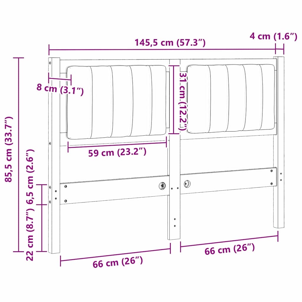 Tapecirani uzglavlje Bijelo 120 cm Čvrsto borovo drvo