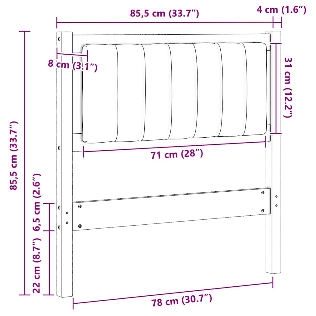 Tapecirani uzglavlje Bijelo 80 cm Čvrsto borovo drvo