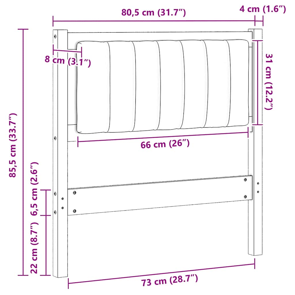Tapecirani uzglavlje Bijelo 75 cm Čvrsto borovo drvo