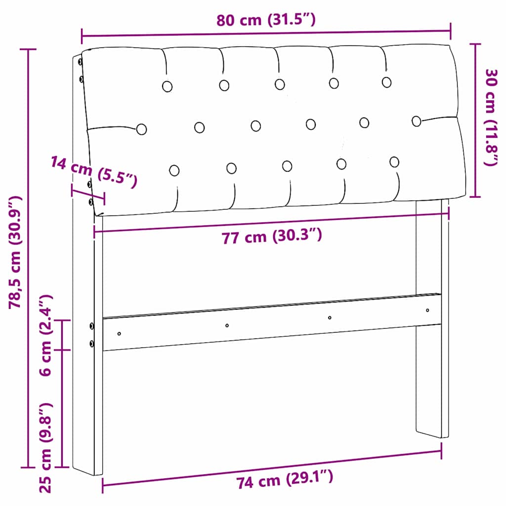 Tapecirani uzglavlje Crna 80 cm Čvrsto borovo drvo