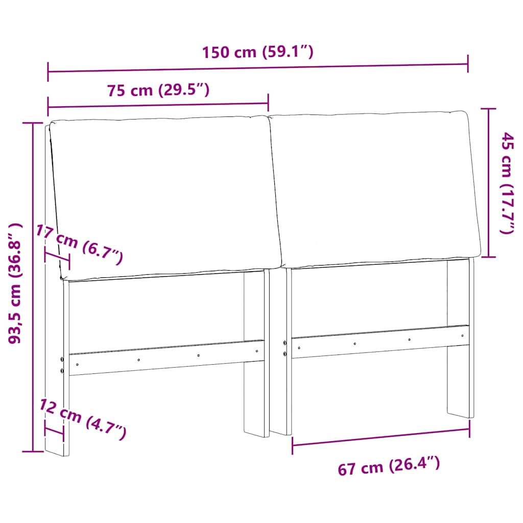 Tapecirani uzglavlje Crna 150 cm Čvrsto borovo drvo
