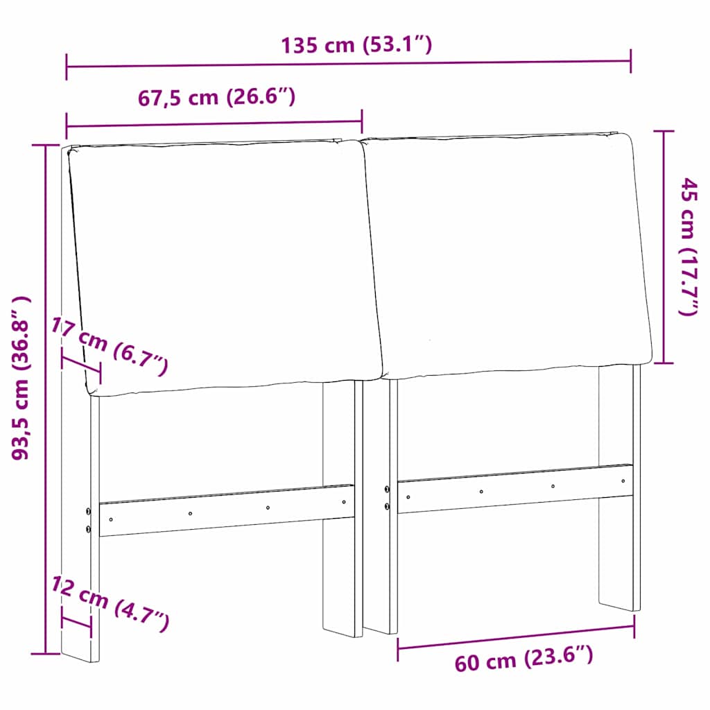 Tapecirani uzglavlje Sivo-smeđa 135 cm Čvrsto borovo drvo