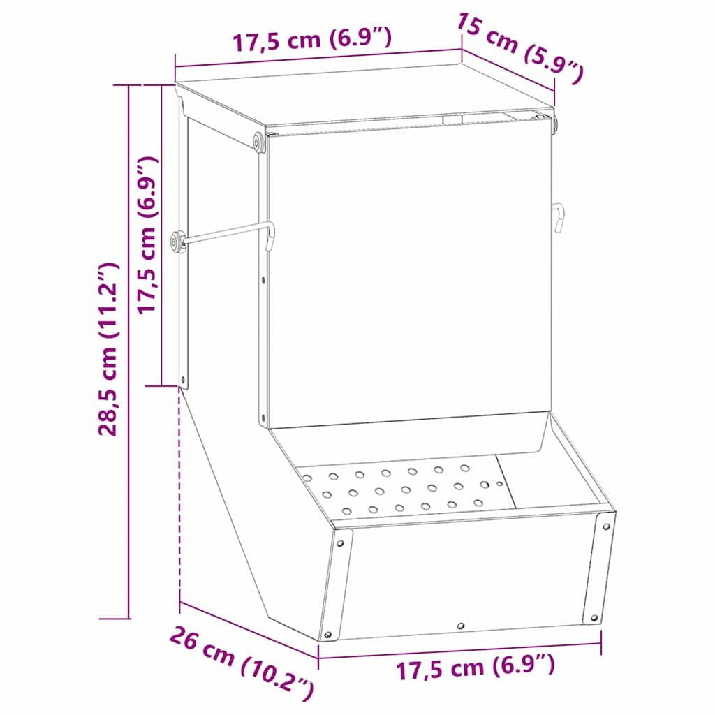 Hranilica za zečeve Srebrno 17,5 x 26 x 28,5 cm Cinkani čelik