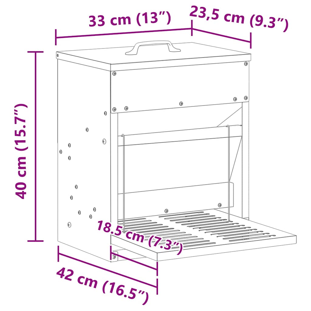 Feeder s nogom za piliće Srebrno 33 x 42 x 40 cm Cinkani čelik
