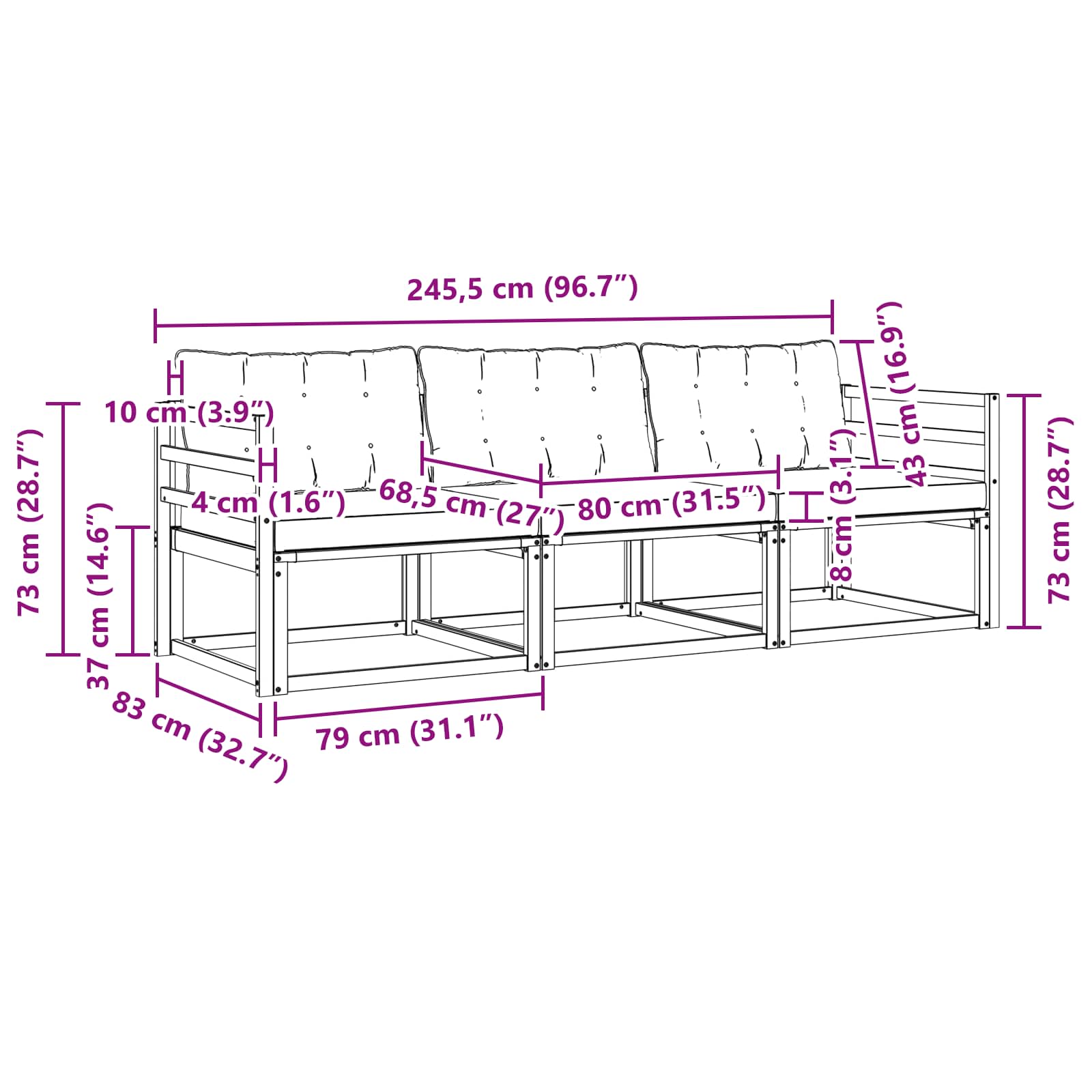 Set vanjskih sofa s jastukom 3 pcs Bijela i bež