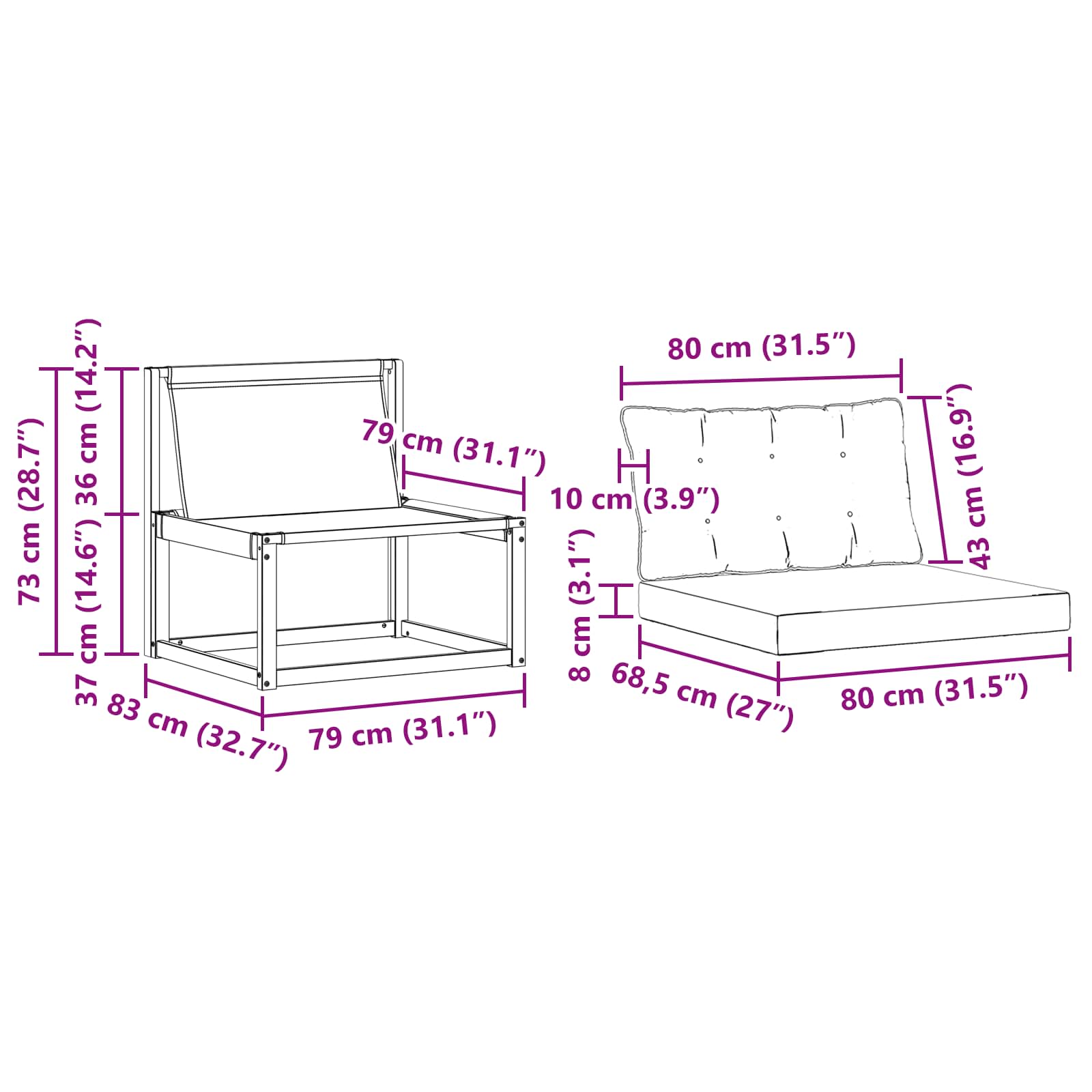 Set vanjskih sofa s jastukom 3 pcs Bijela i bež