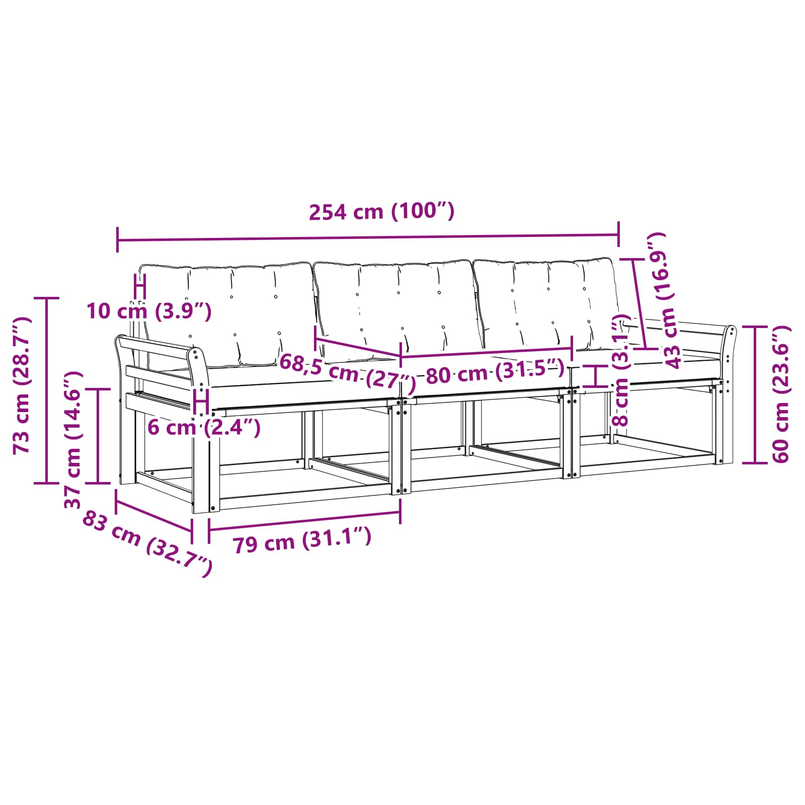 Set vanjskih sofa s jastukom 3 pcs Bijela i crna