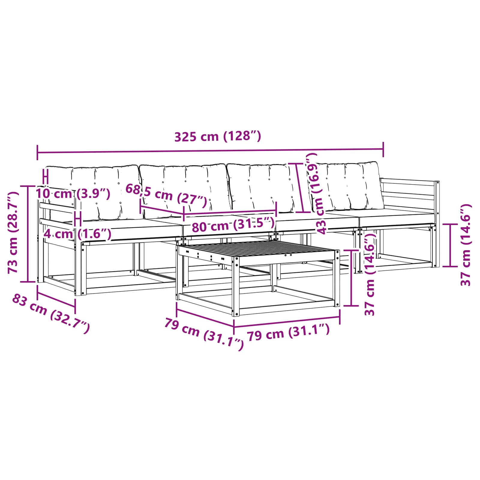 Set vanjskih sofa 5 pcs Bijela i bež 79 x 79 x 37 cm
