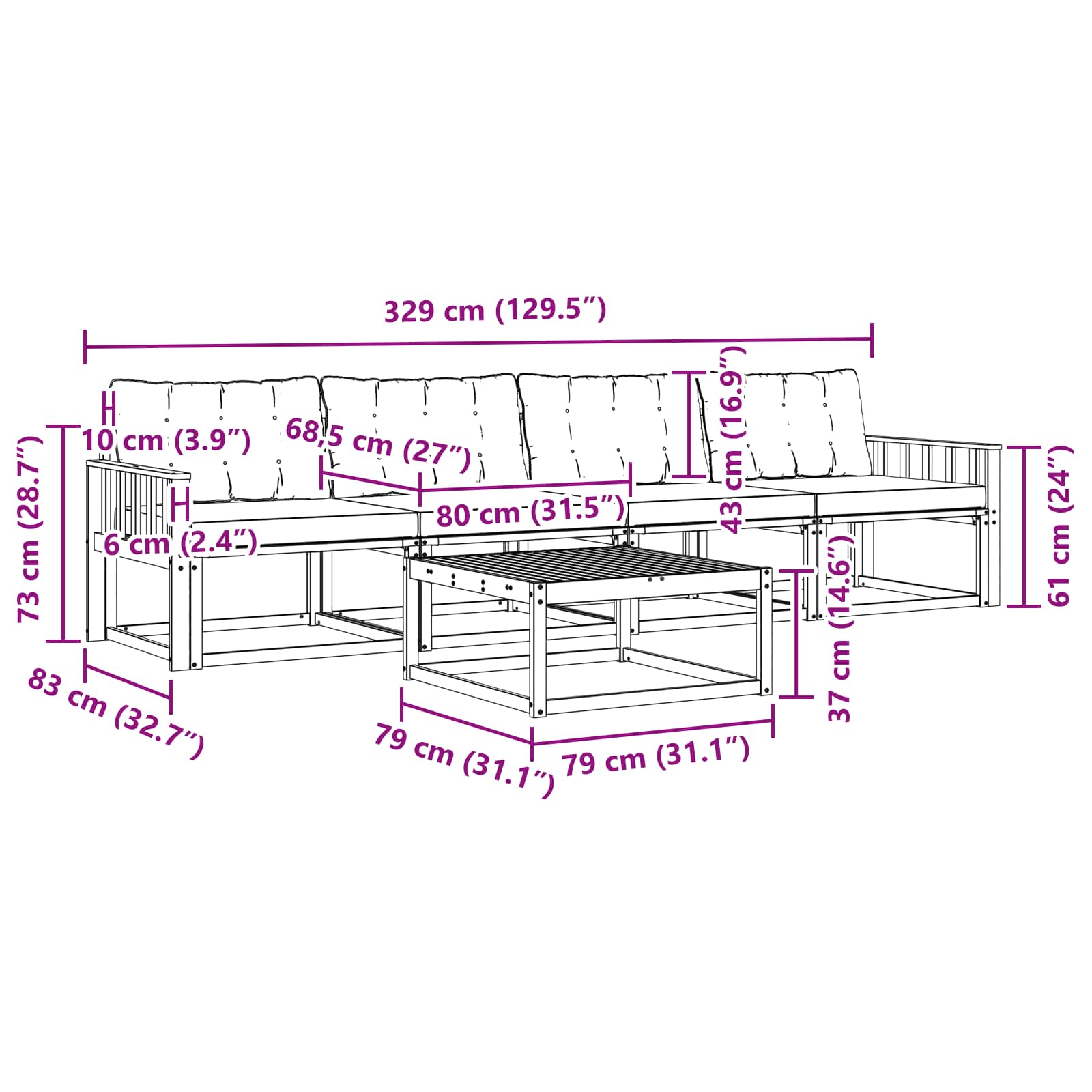 Set vanjskih sofa 5 pcs Bijela i crna 79 x 79 x 37 cm