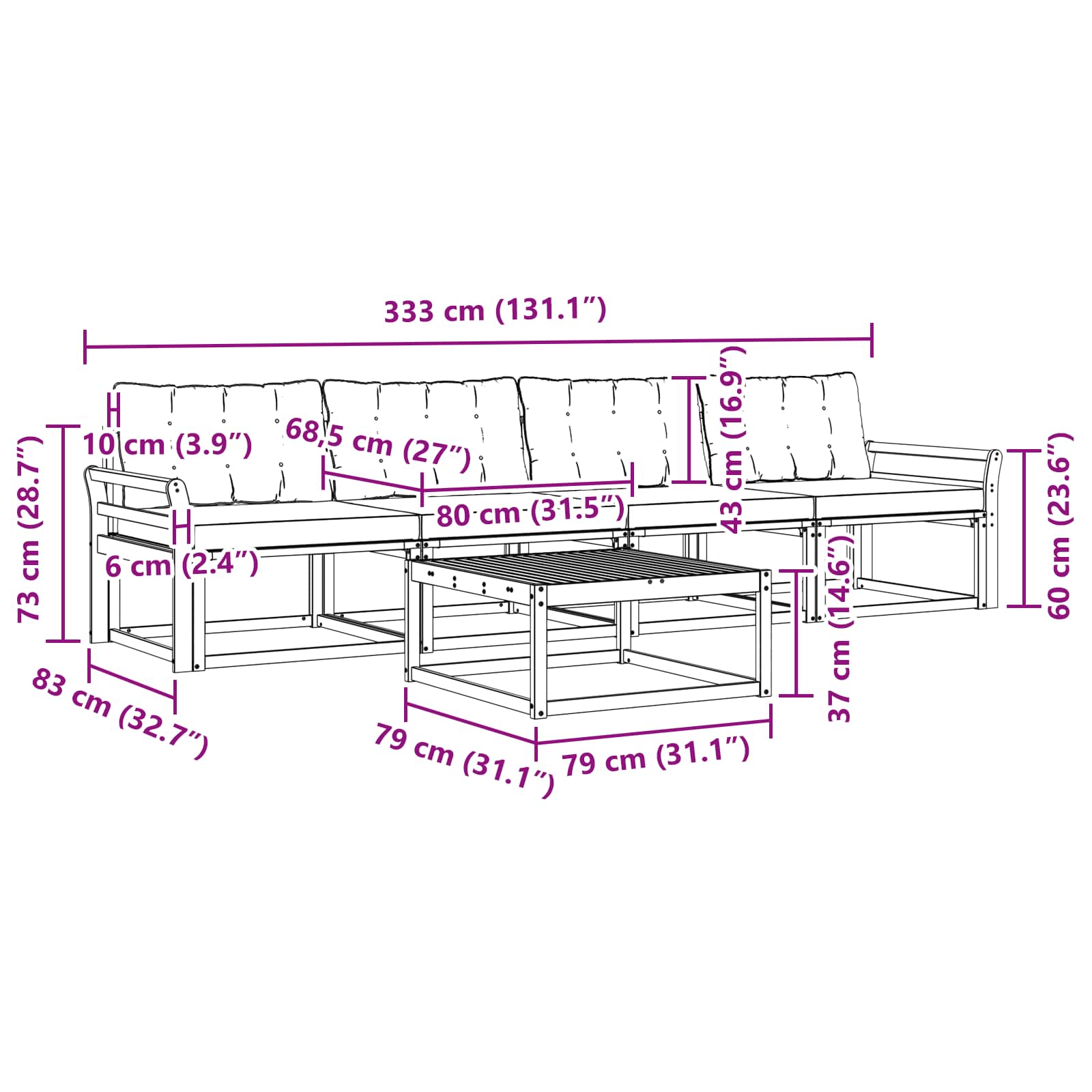 Set vanjskih sofa 5 pcs Bijela i svjetlosiva 79 x 79 x 37 cm