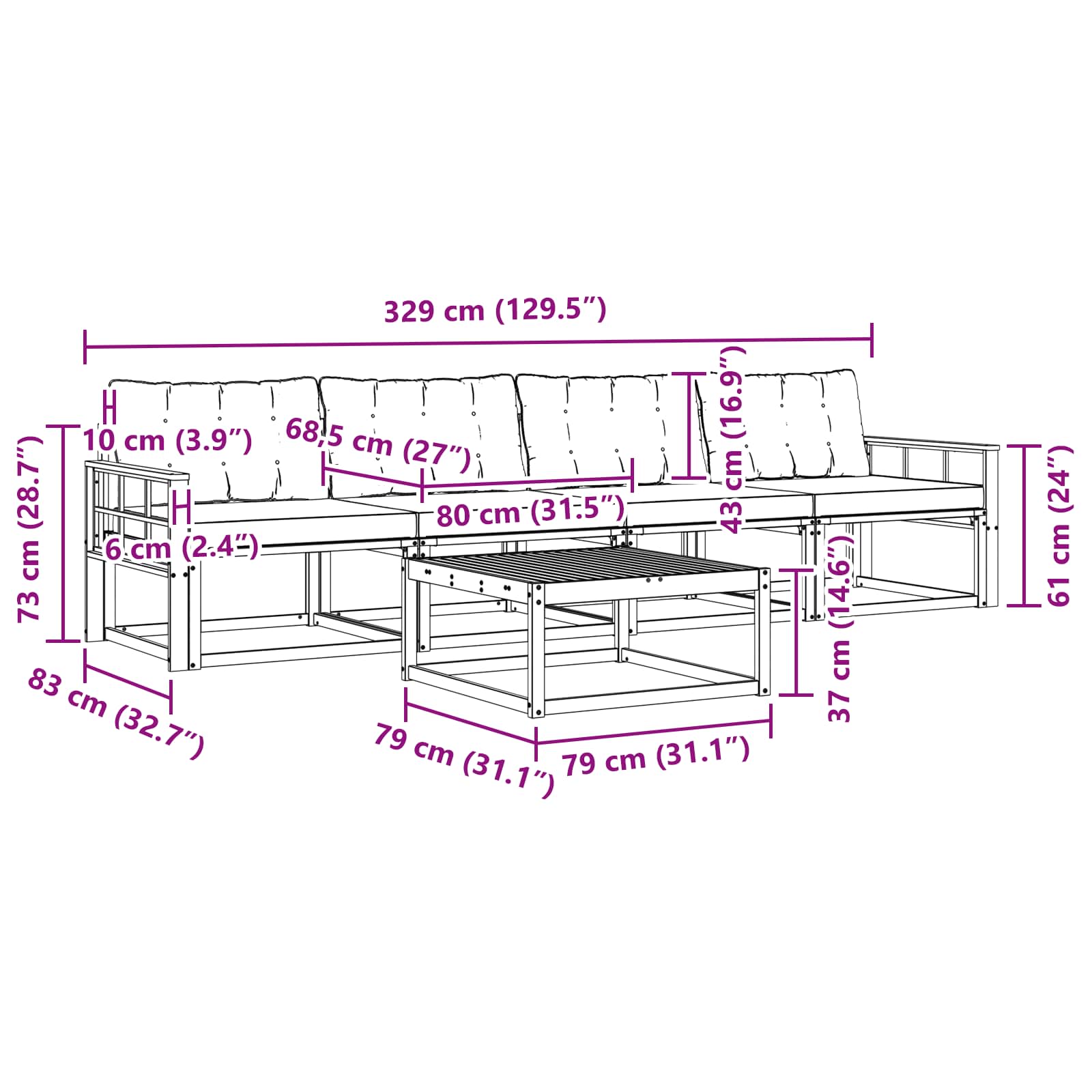 Set vanjskih sofa 5 pcs Bijela i bež 79 x 79 x 37 cm