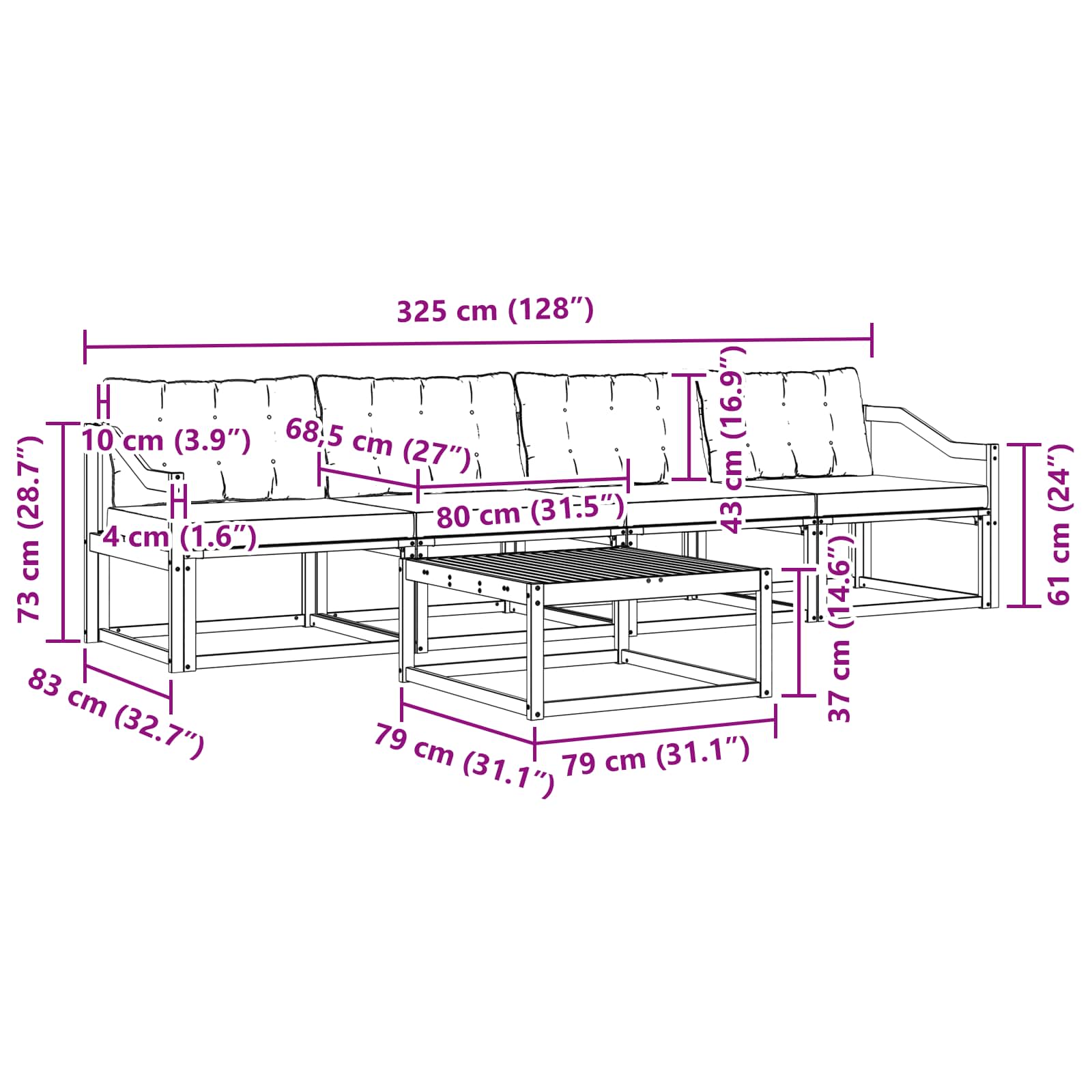 Set vanjskih sofa 5 pcs Bijela i crna 79 x 79 x 37 cm