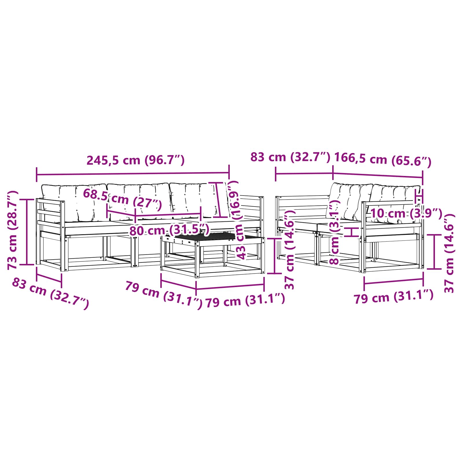 Set vanjskih sofa 6 pcs Bijela i krem 79 x 79 x 37 cm