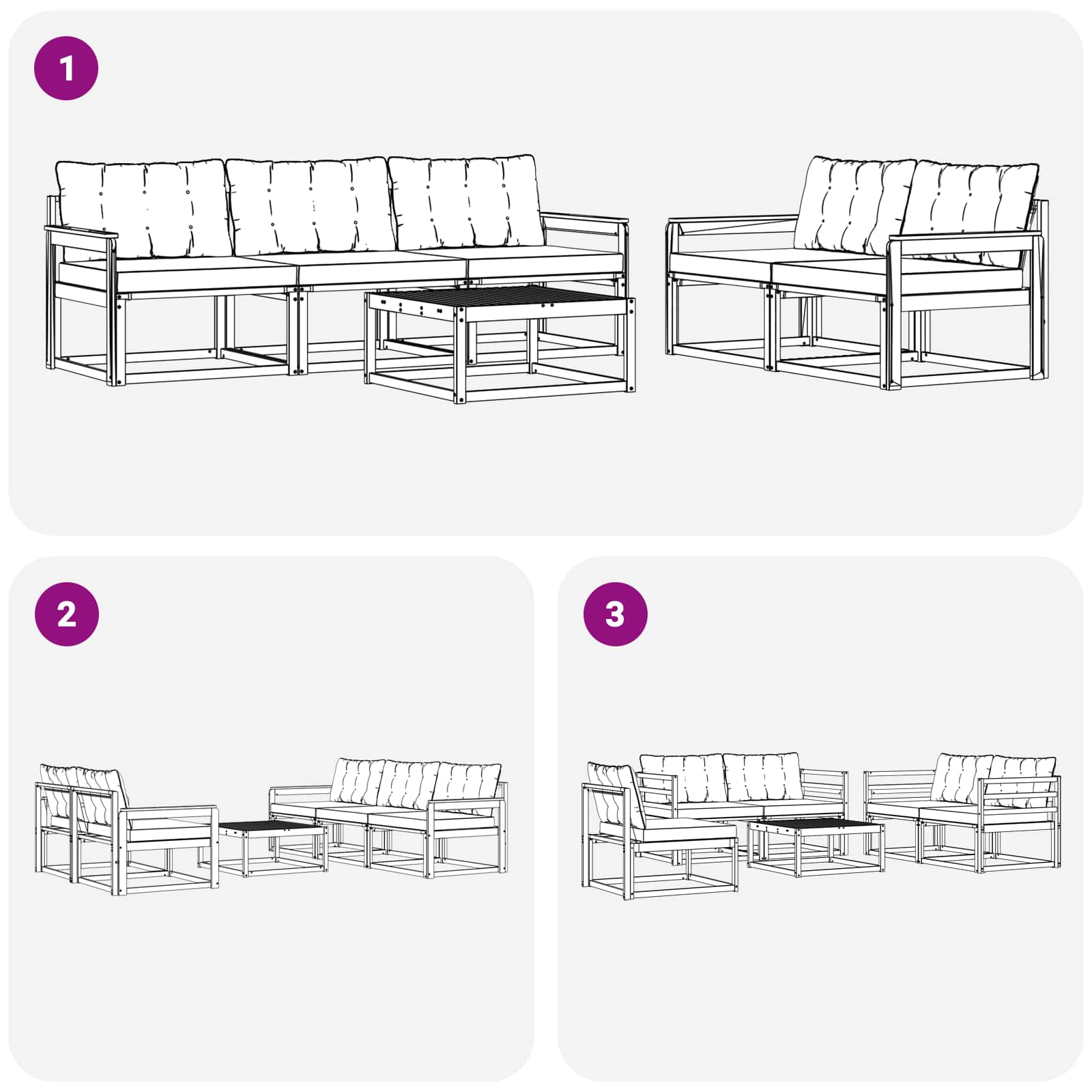 Set vanjskih sofa 6 pcs Bijela i crna 79 x 79 x 37 cm