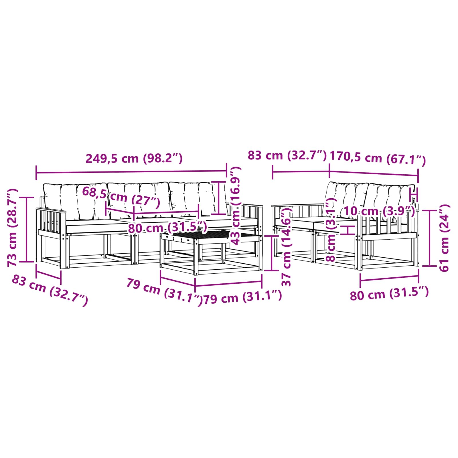 Set vanjskih sofa 6 pcs Bijela i bež 79 x 79 x 37 cm