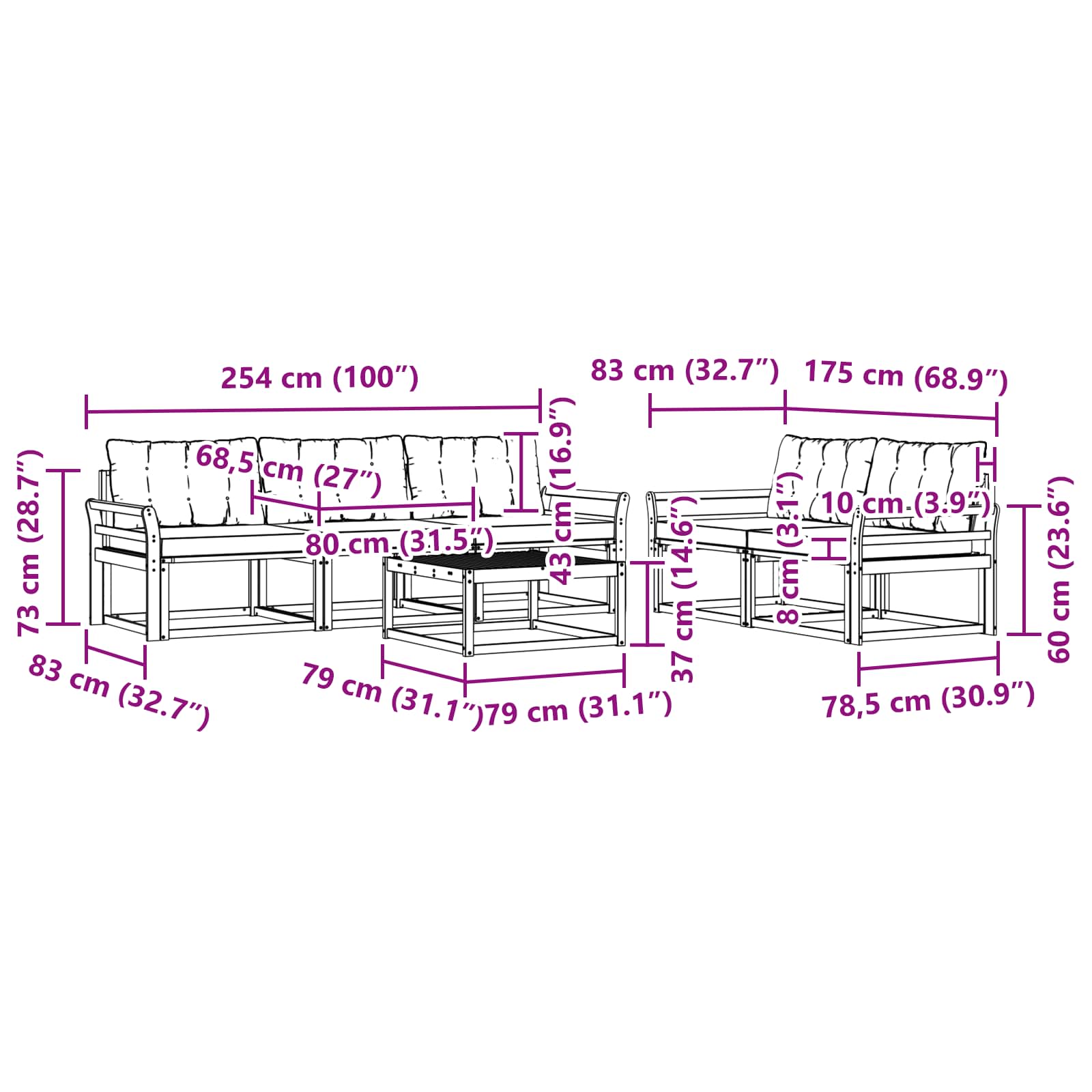 Set vanjskih sofa 6 pcs Bijela i bež 79 x 79 x 37 cm