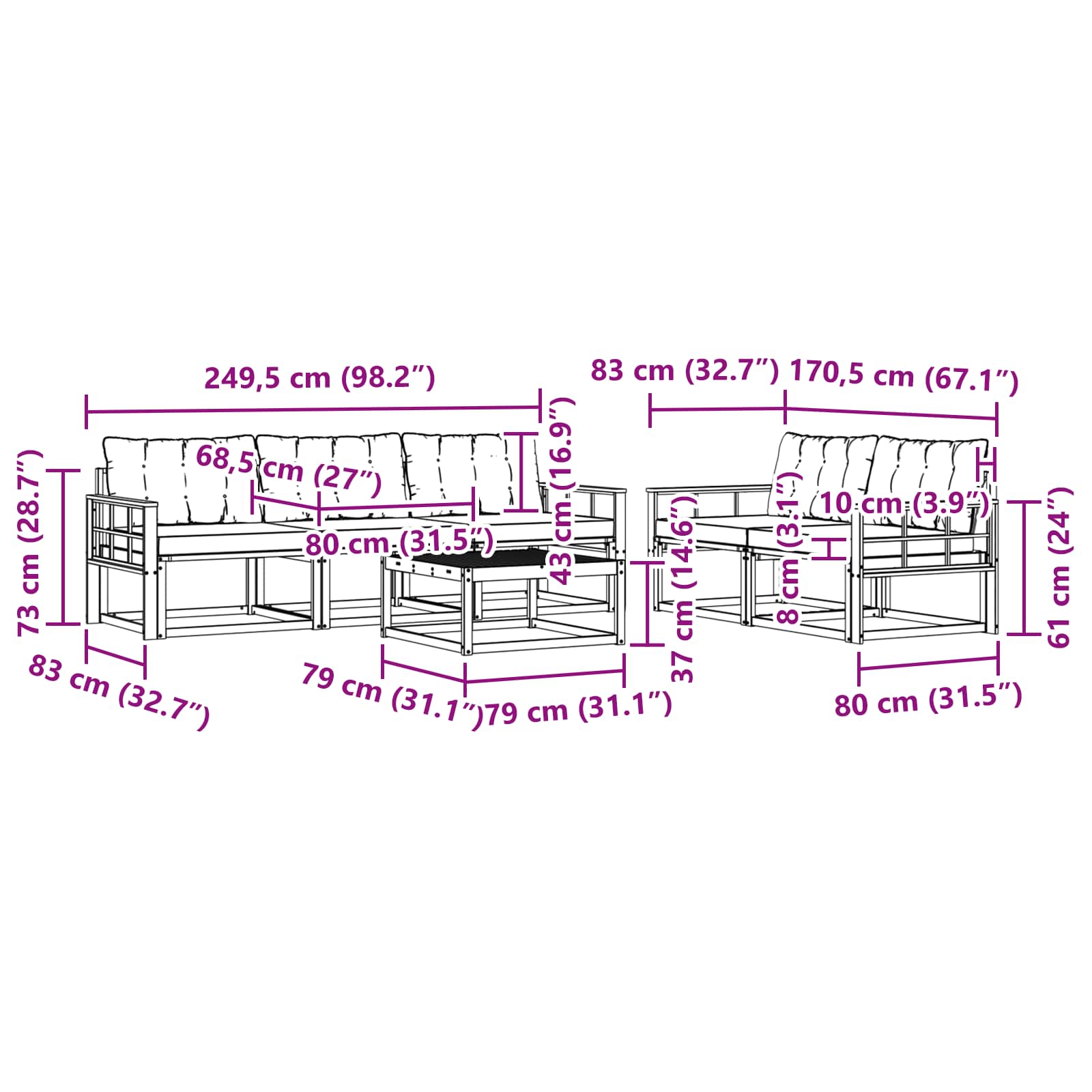 Set vanjskih sofa 6 pcs Bijela i svjetlosiva 79 x 79 x 37 cm