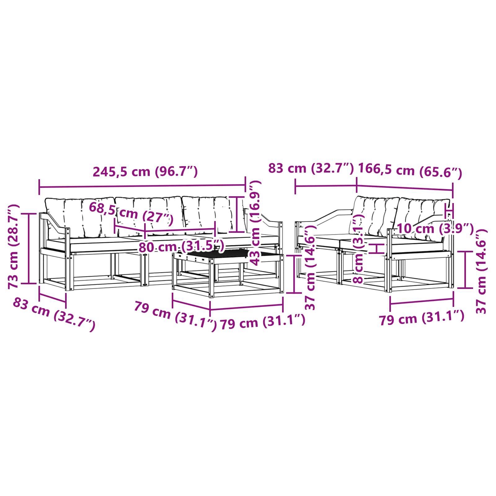 Set vanjskih sofa 6 pcs Bijela i svjetlosiva 79 x 79 x 37 cm