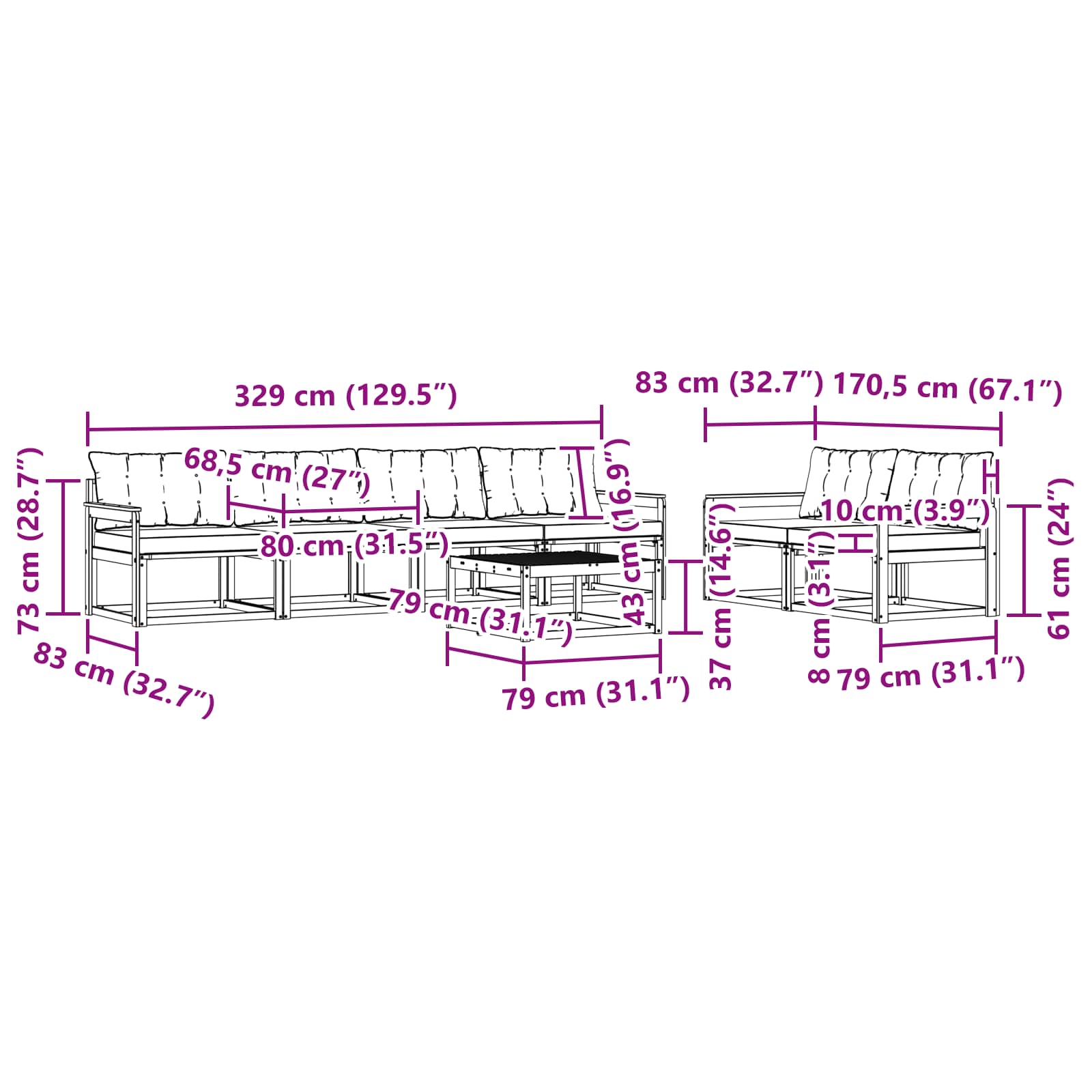 Set vanjskih sofa 7 pcs Bijela i krem 79 x 79 x 37 cm