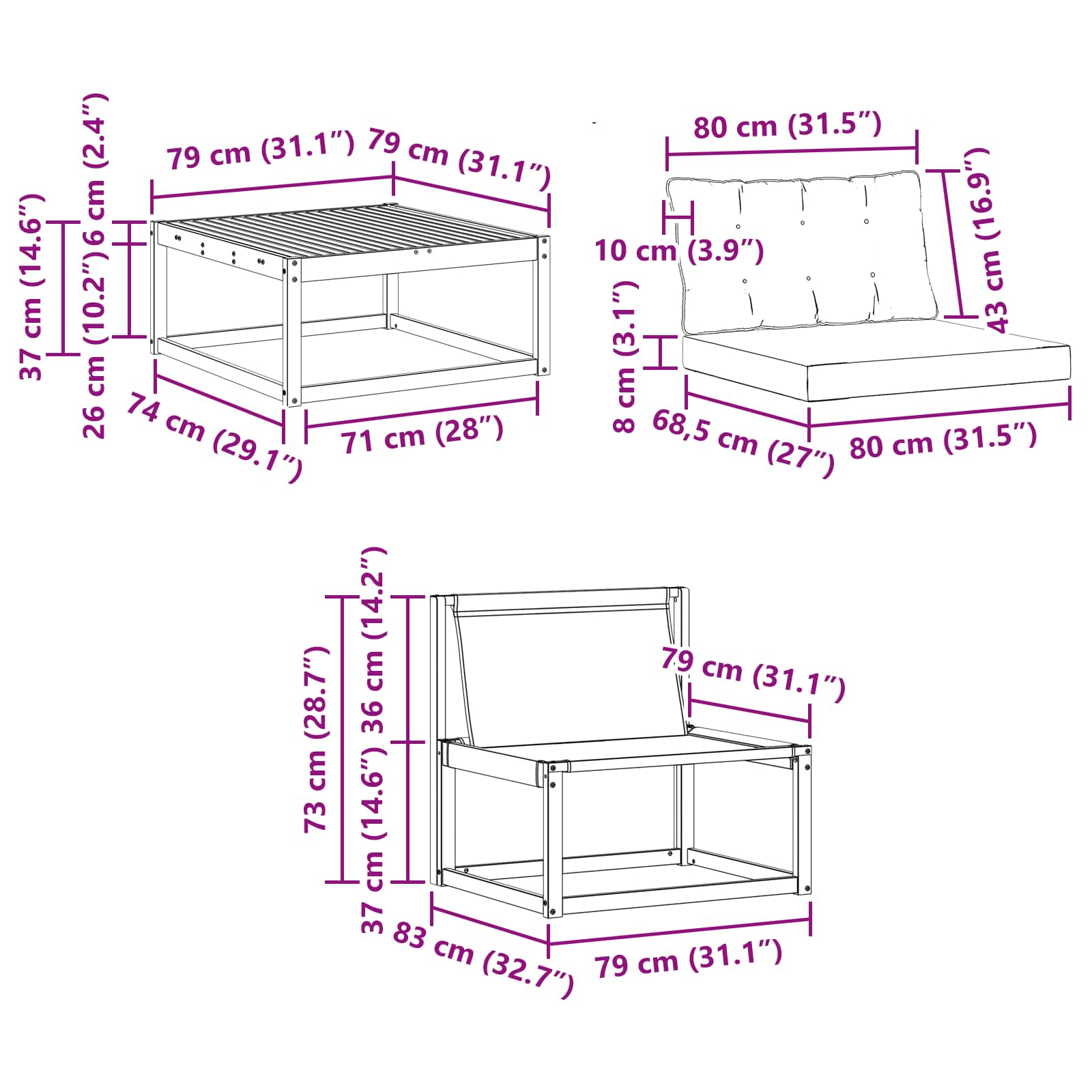 Set vanjskih sofa 7 pcs Bijela i svjetlosiva 79 x 79 x 37 cm