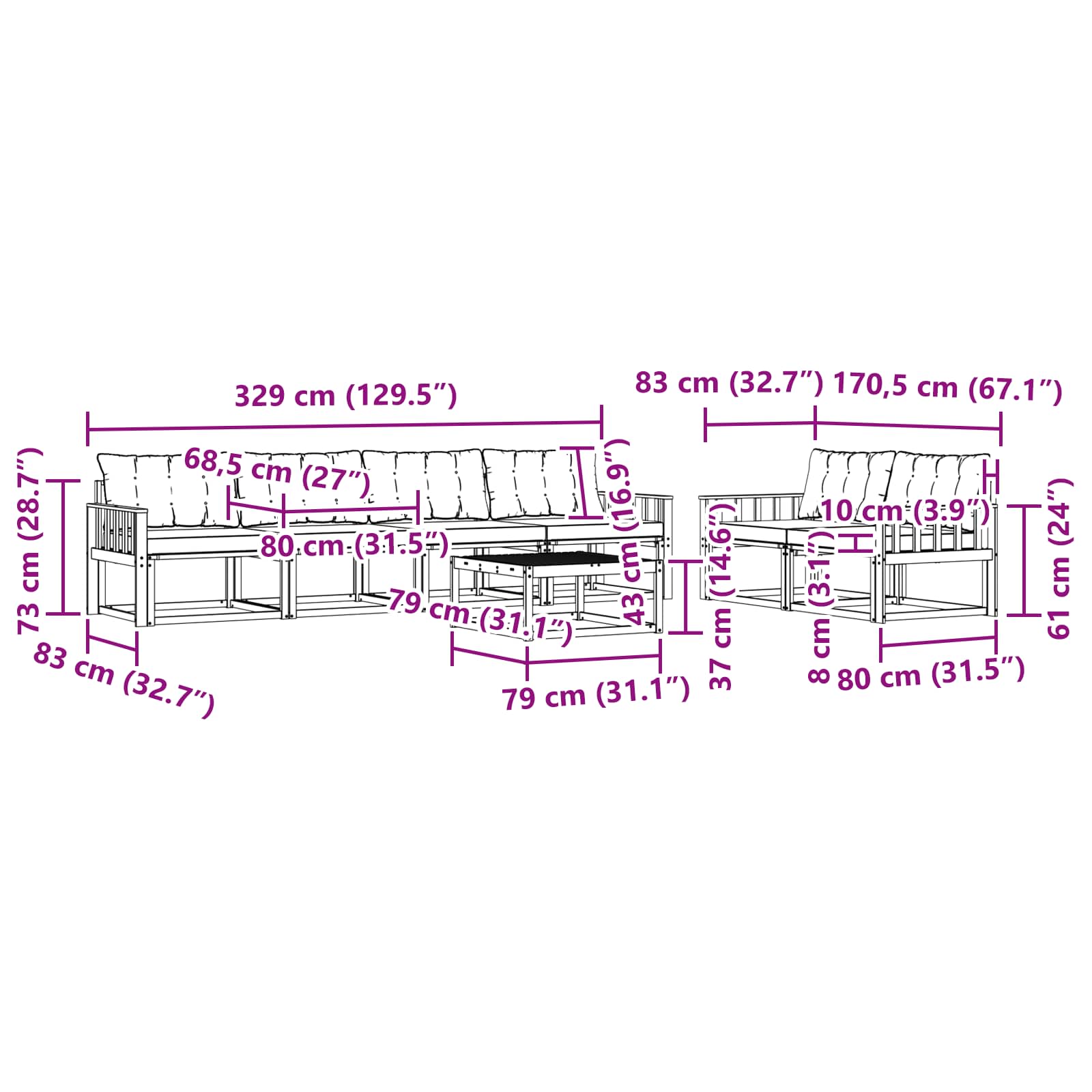 Set vanjskih sofa 7 pcs Bijela i svjetlosiva 79 x 79 x 37 cm