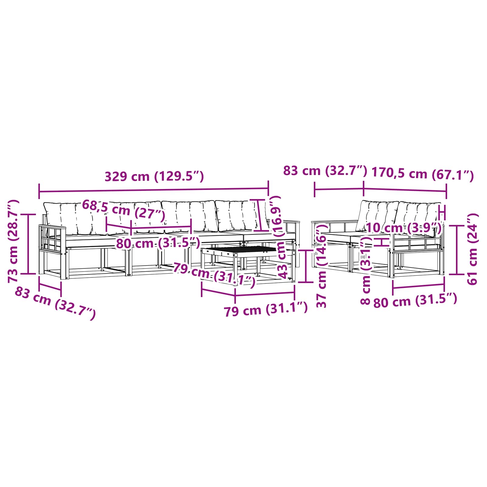 Set vanjskih sofa 7 pcs Bijela i krem 79 x 79 x 37 cm