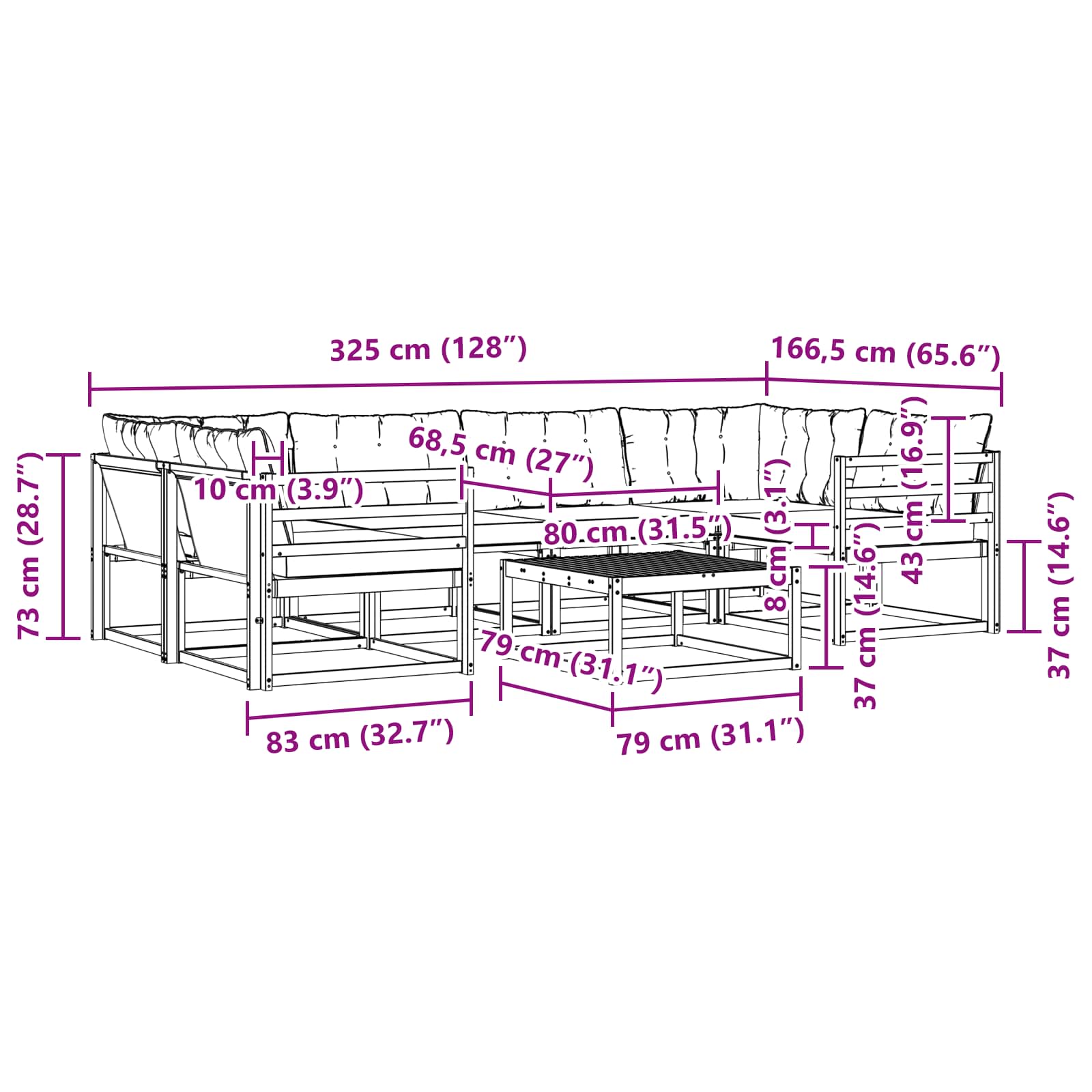 Set vanjskih sofa 7 pcs Bijela i svjetlosiva 79 x 79 x 37 cm