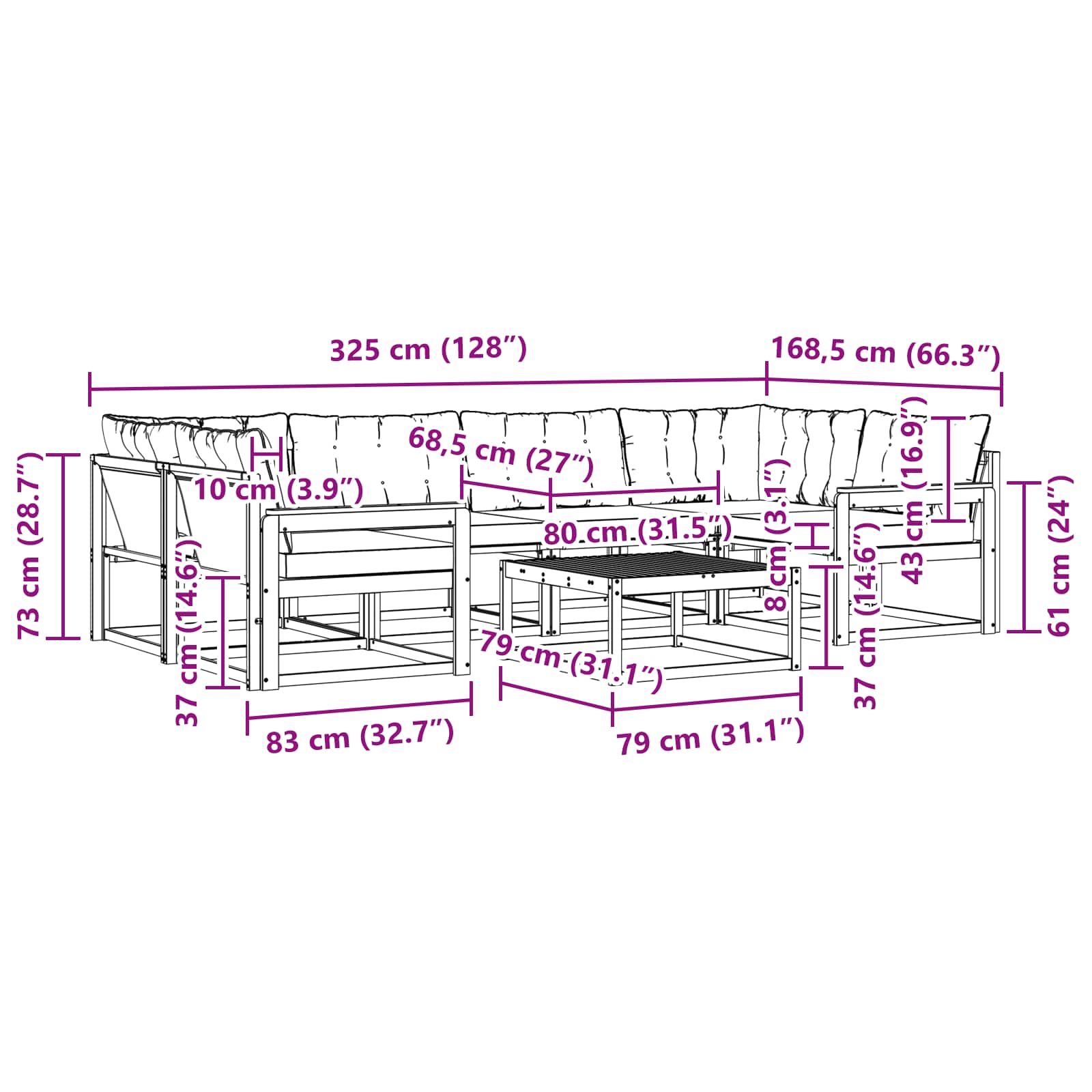 Set vanjskih sofa 7 pcs Bijela i krem 79 x 79 x 37 cm