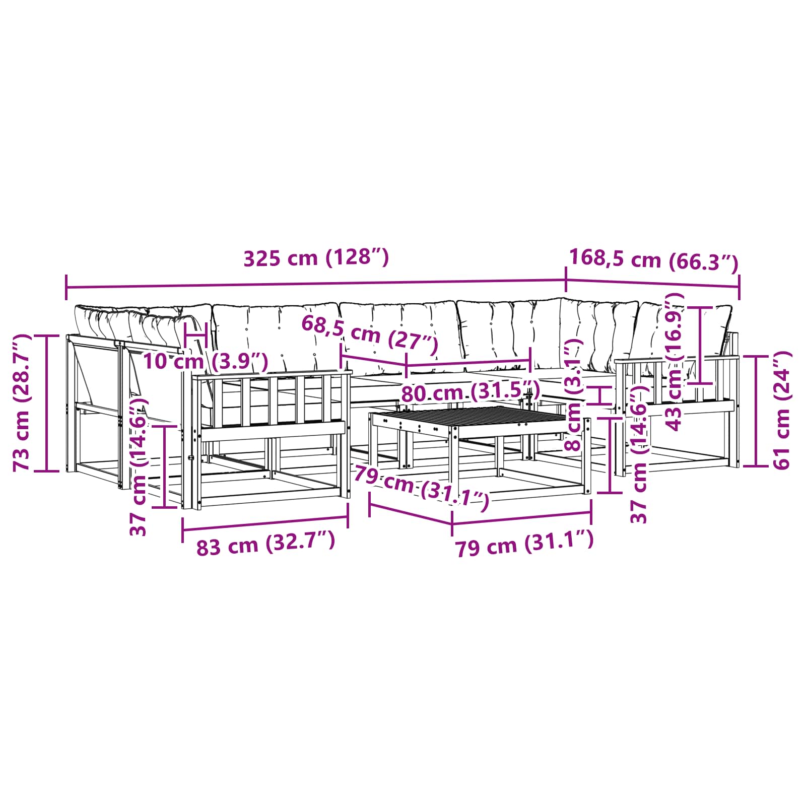 Set vanjskih sofa 7 pcs Bijela i svjetlosiva 79 x 79 x 37 cm