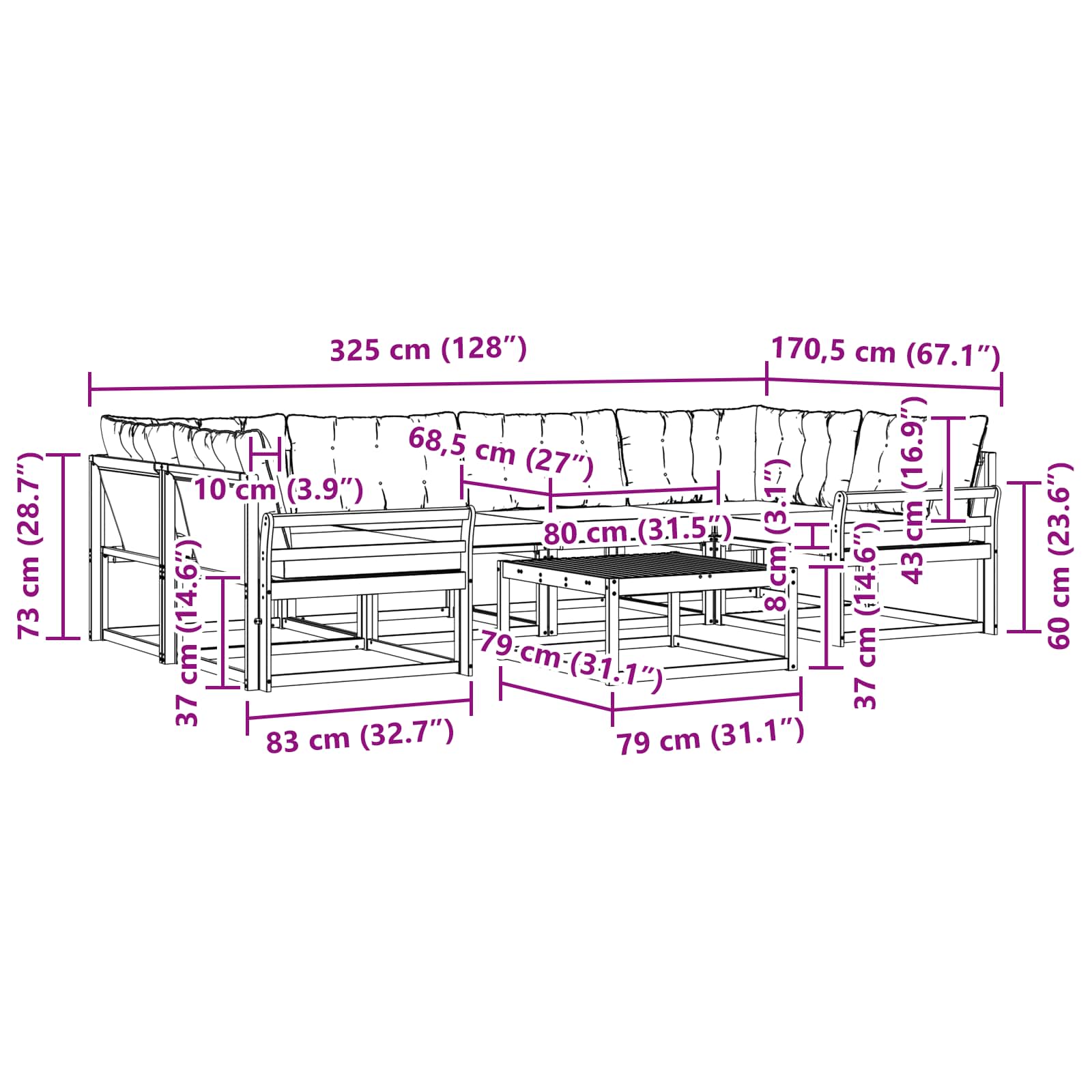 Set vanjskih sofa 7 pcs Bijela i svjetlosiva 79 x 79 x 37 cm