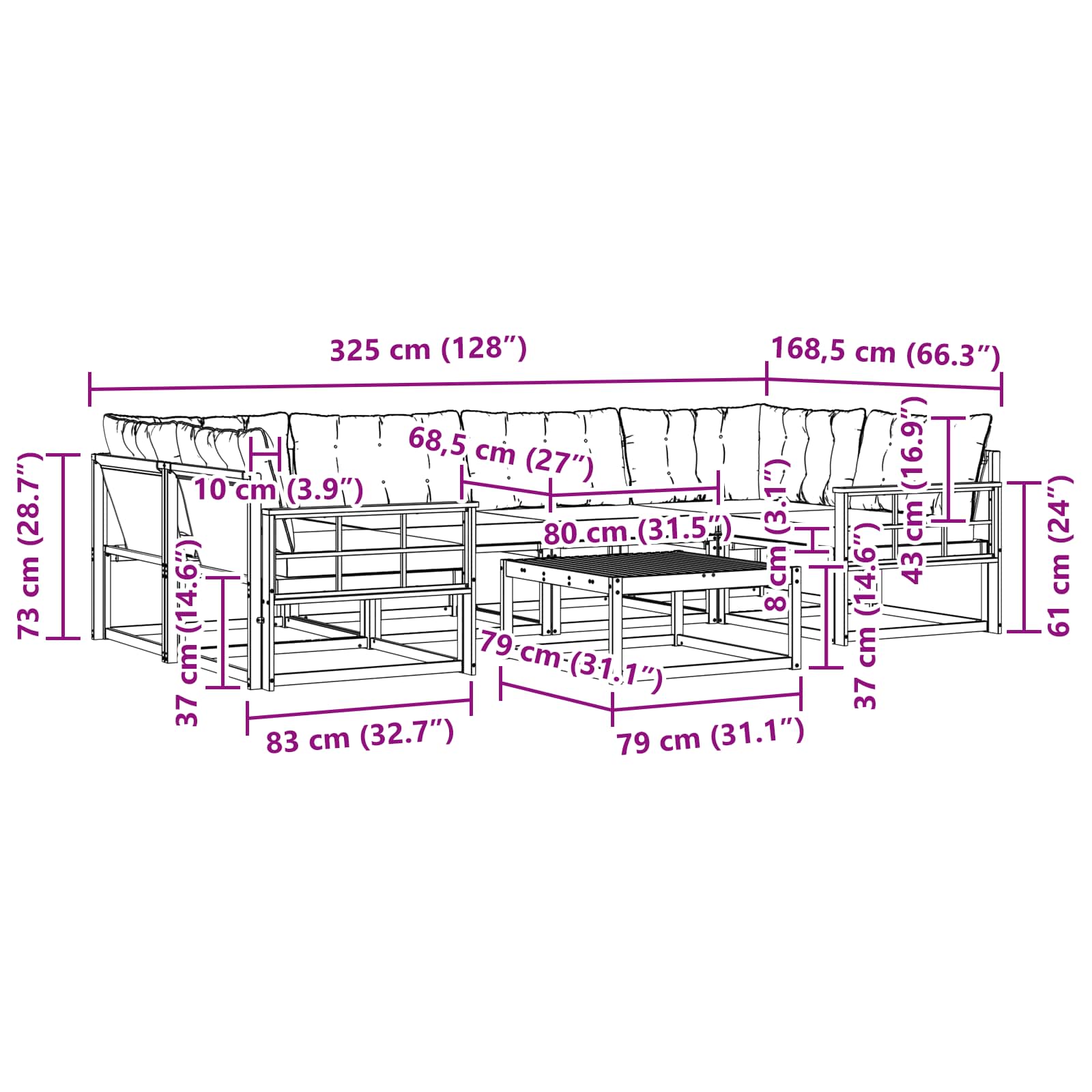Set vanjskih sofa 7 pcs Bijela i krem 79 x 79 x 37 cm
