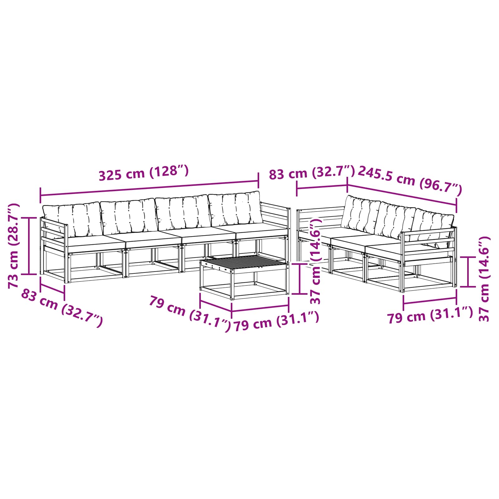 Set vanjskih sofa 8 pcs Bijela i crna