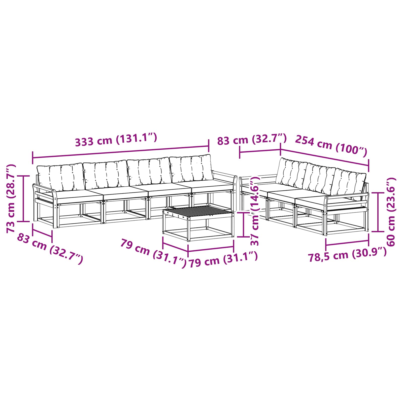 Set vanjskih sofa 8 pcs Bijela i crna
