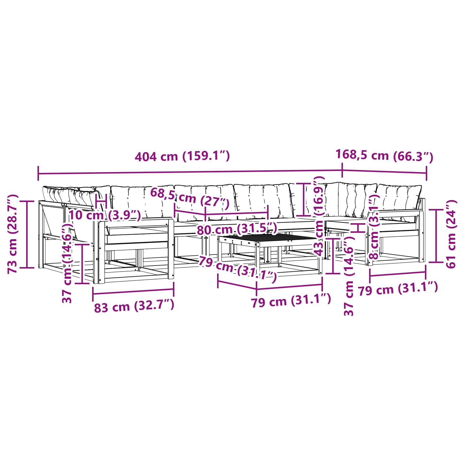 Set vanjskih sofa 8 pcs Bijela i krem 79 x 79 x 37 cm