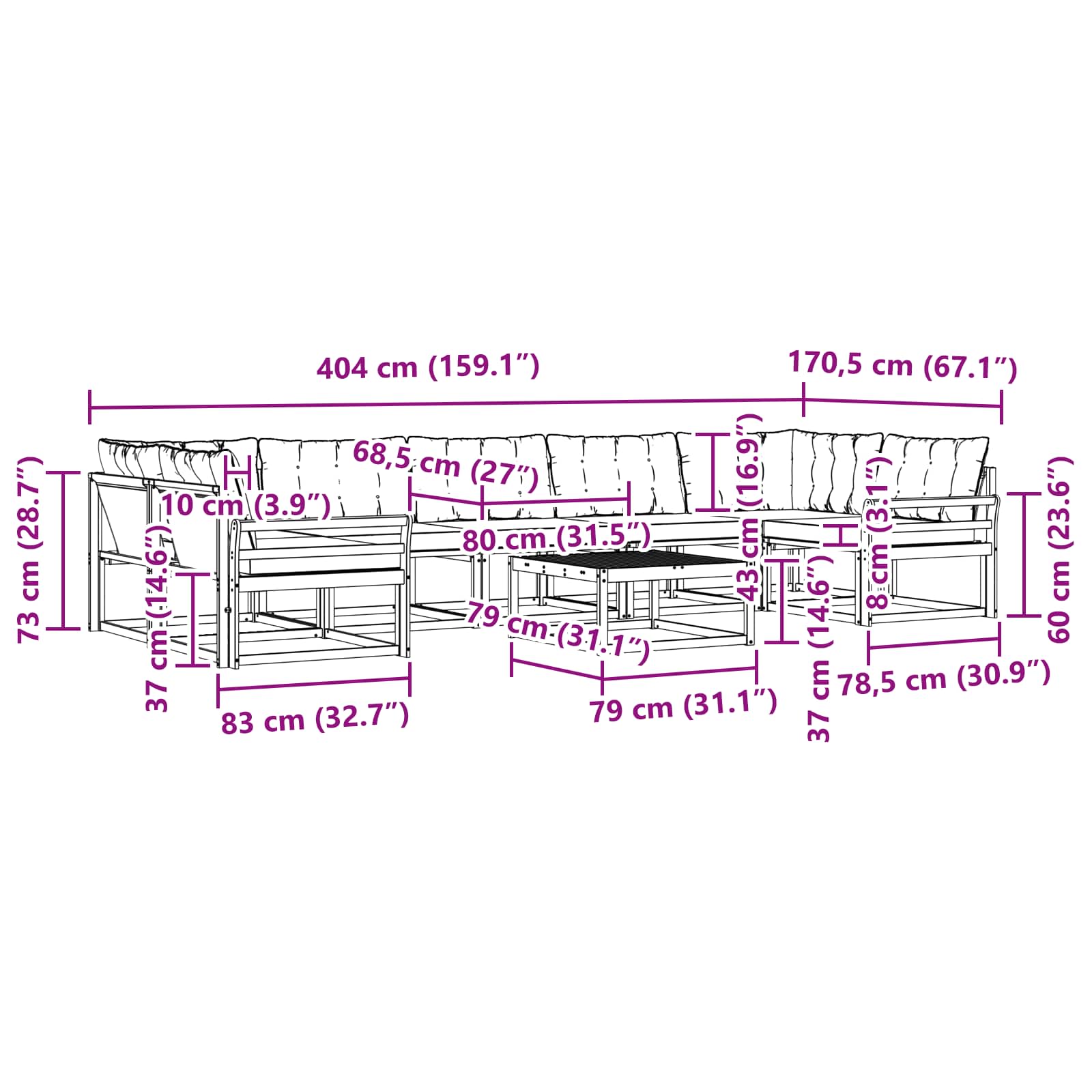 Set vanjskih sofa 8 pcs Bijela i krem 79 x 79 x 37 cm