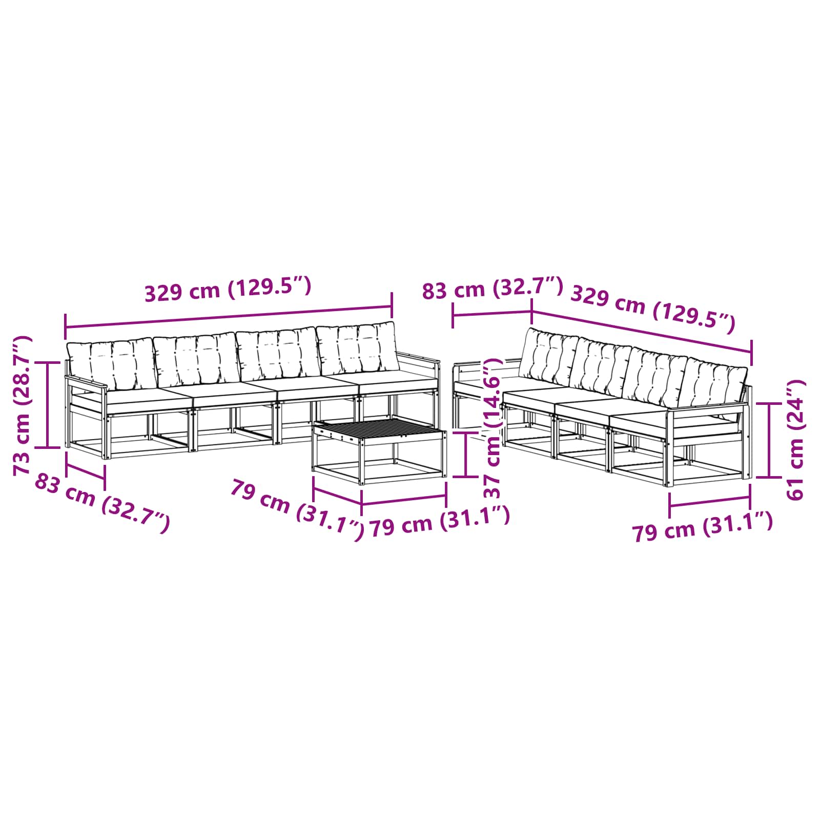 Set vanjskih sofa 9 pcs Bijela i krem 79 x 79 x 37 cm