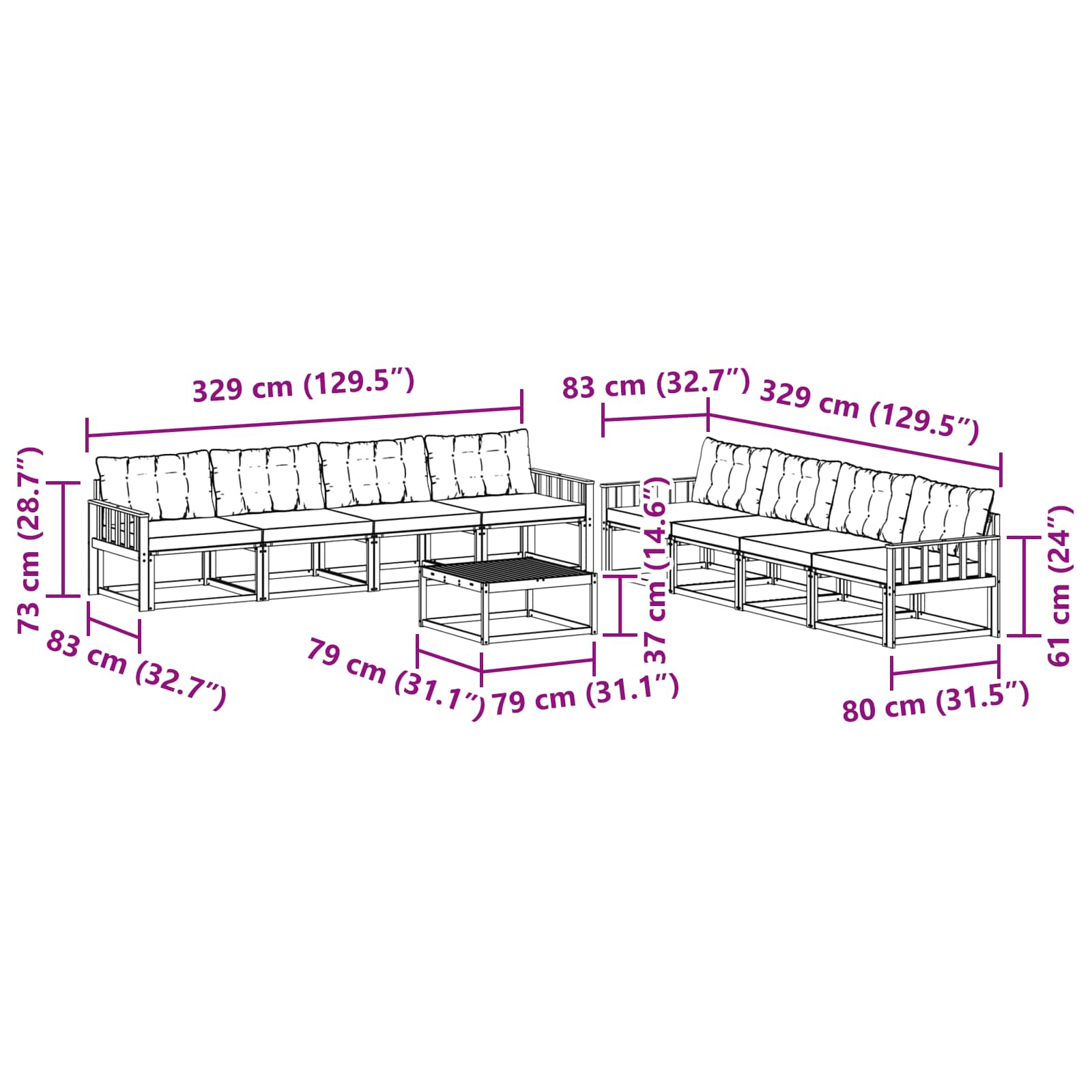 Set vanjskih sofa 9 pcs Bijela i krem 79 x 79 x 37 cm