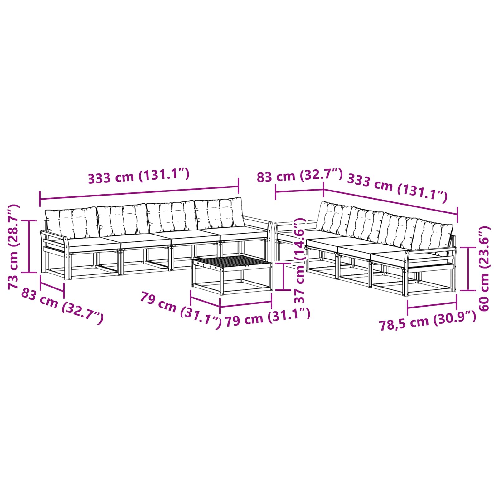 Set vanjskih sofa 9 pcs Bijela i bež 79 x 79 x 37 cm