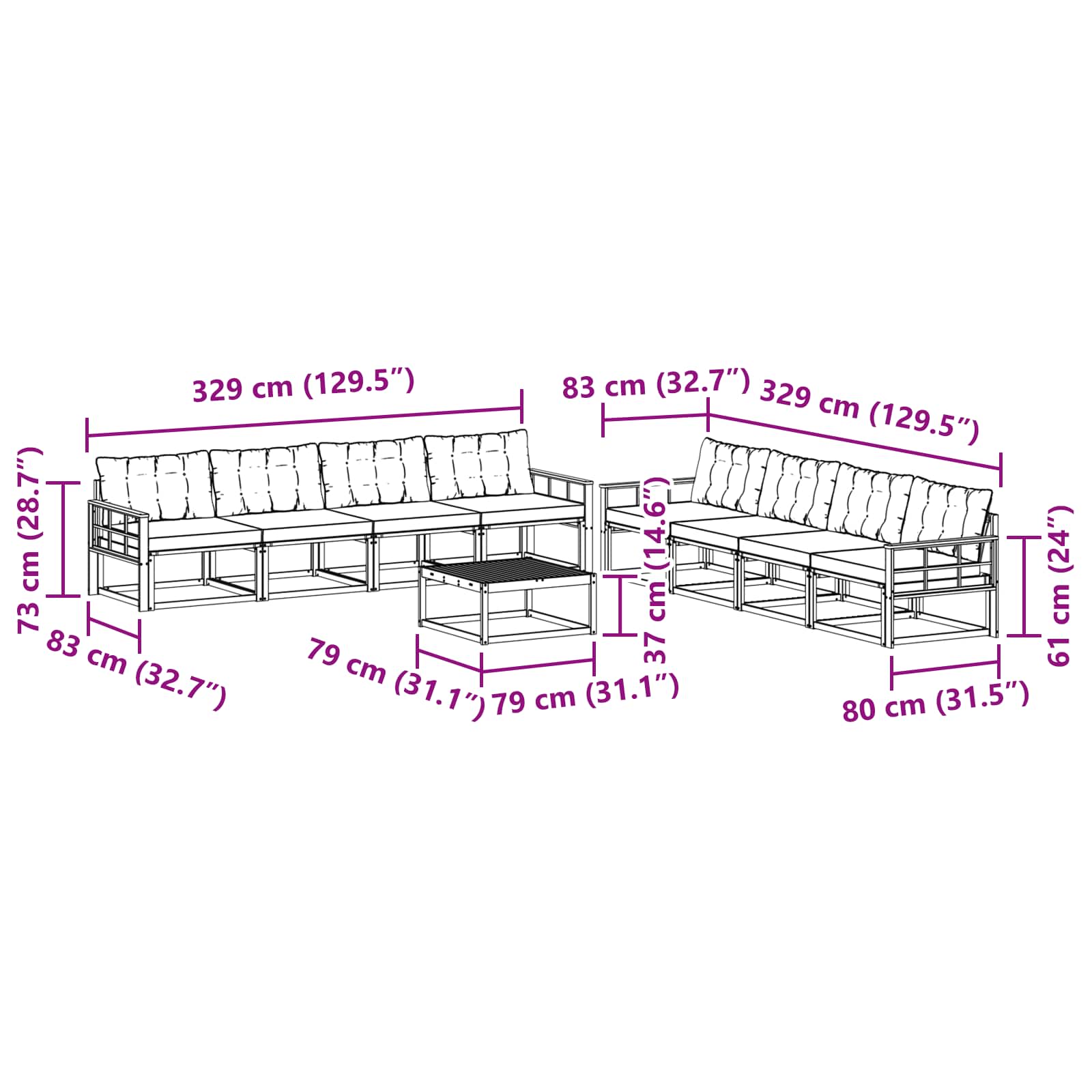 Set vanjskih sofa 9 pcs Bijela i bež 79 x 79 x 37 cm