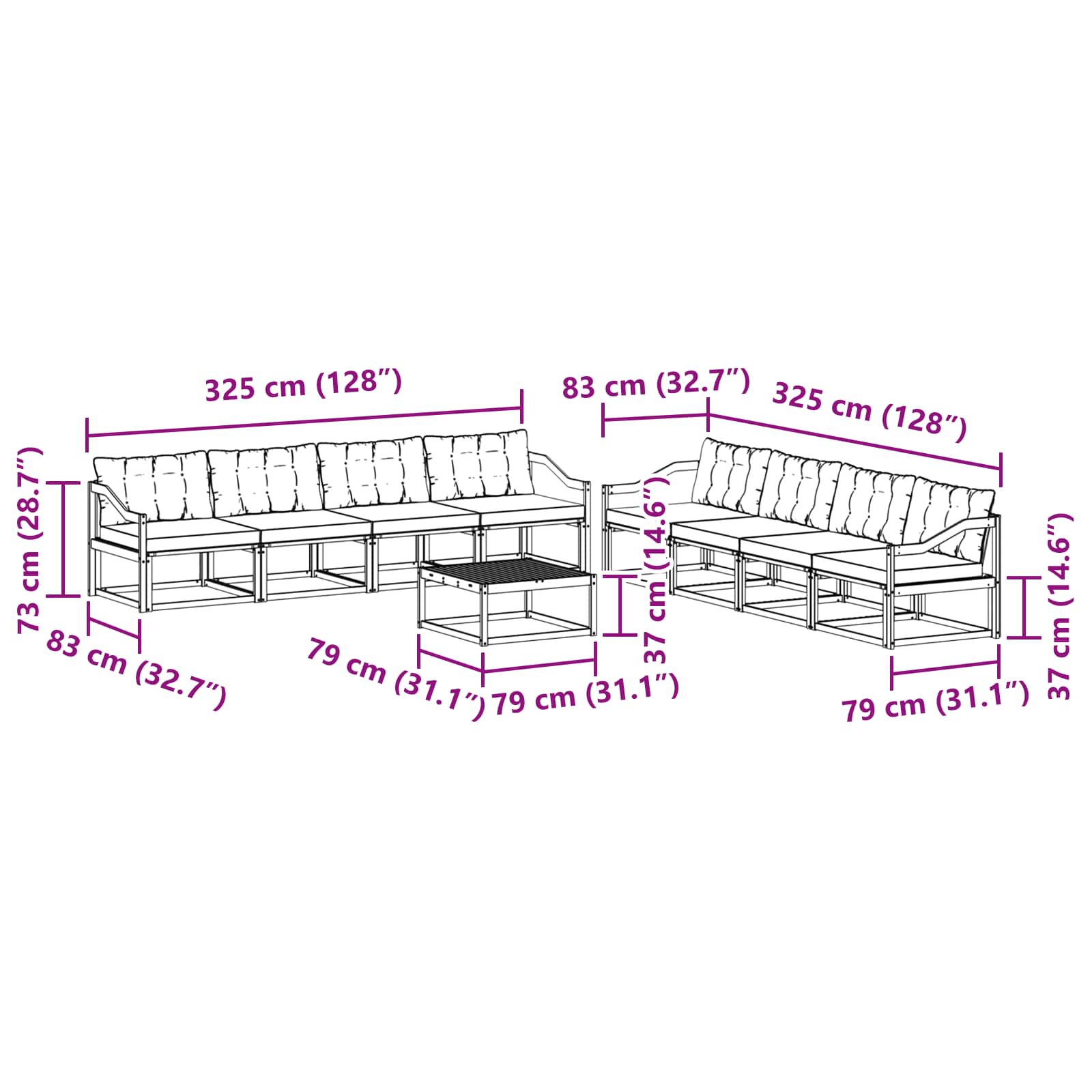 Set vanjskih sofa 9 pcs Bijela i bež 79 x 79 x 37 cm