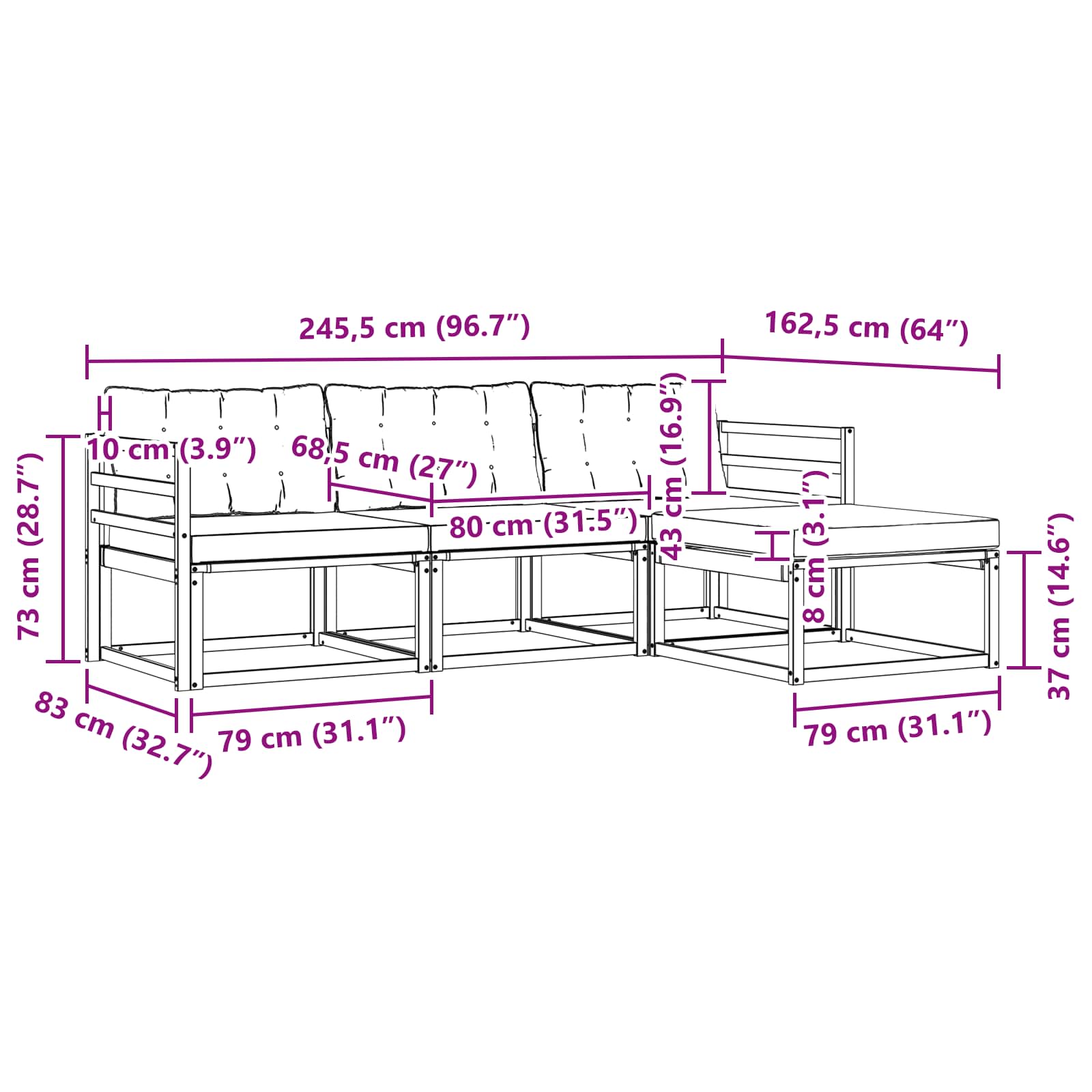 Set vanjskih sofa s jastukom 4 pcs Bijela i crna