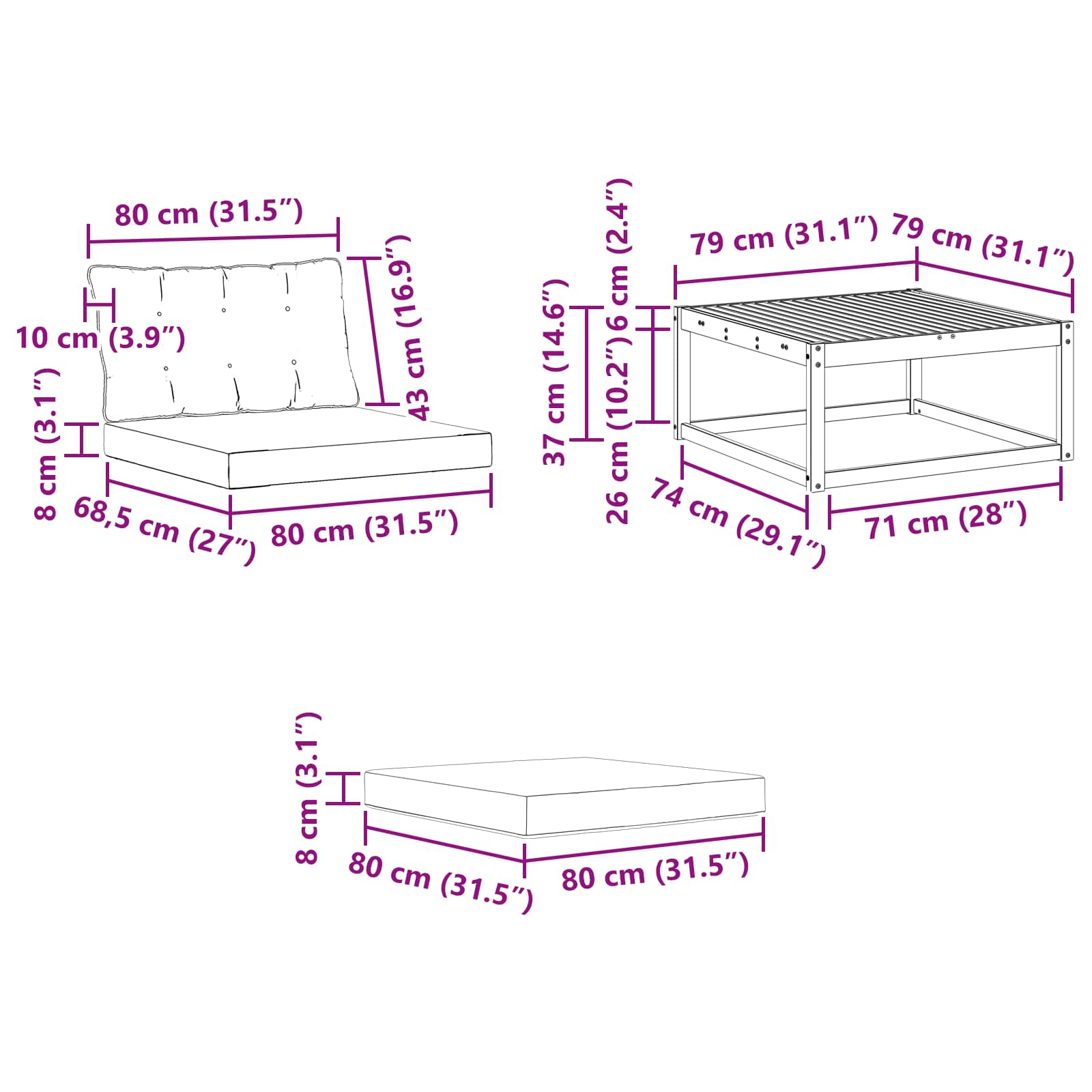 Set vanjskih sofa s jastukom 4 pcs Bijela i crna