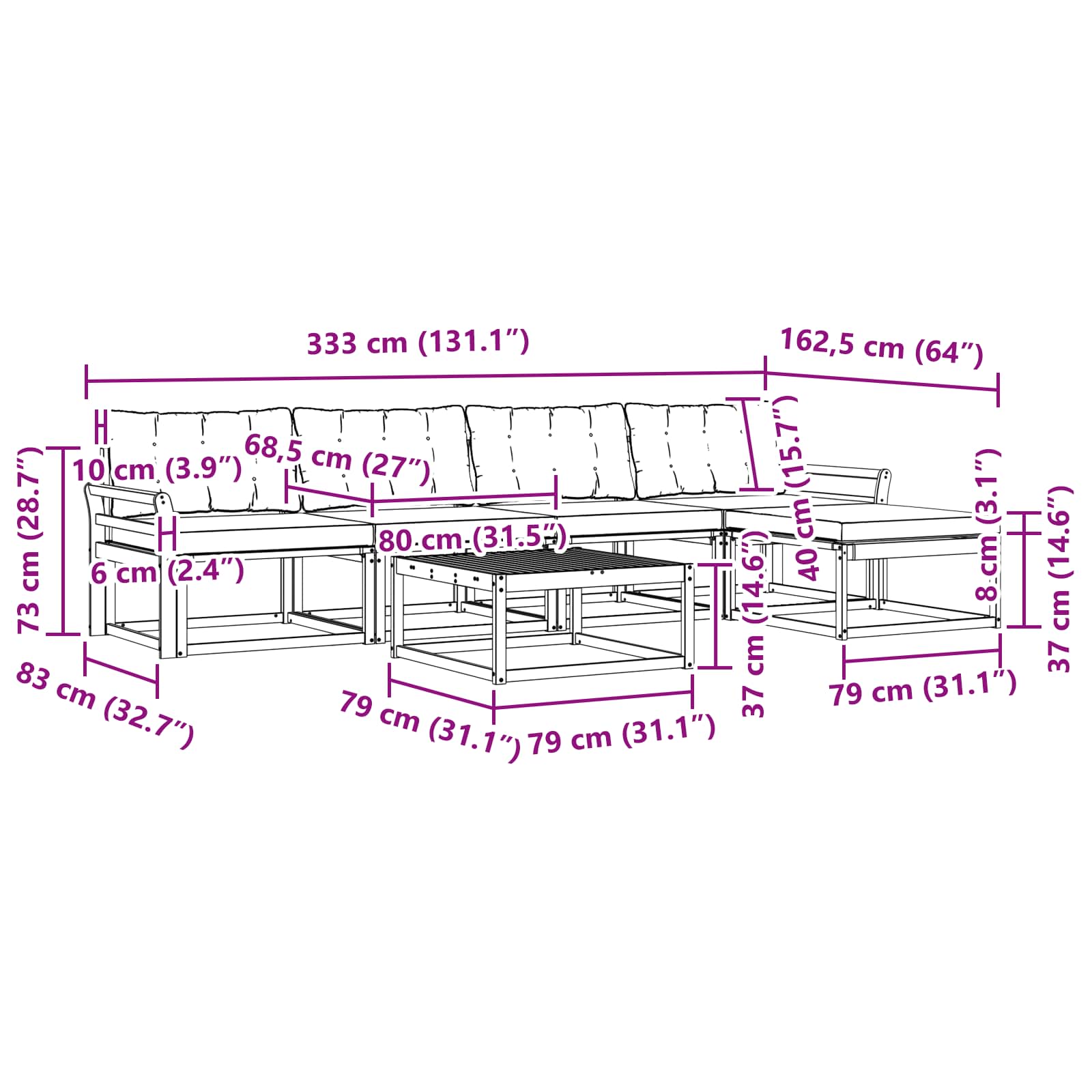 Set vanjskih sofa 6 pcs Bijela i krem 79 x 79 x 37 cm